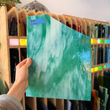 Teal White Wispy Armstrong Sheet Glass Bullseye 9x9.5in (ARM-95832877)