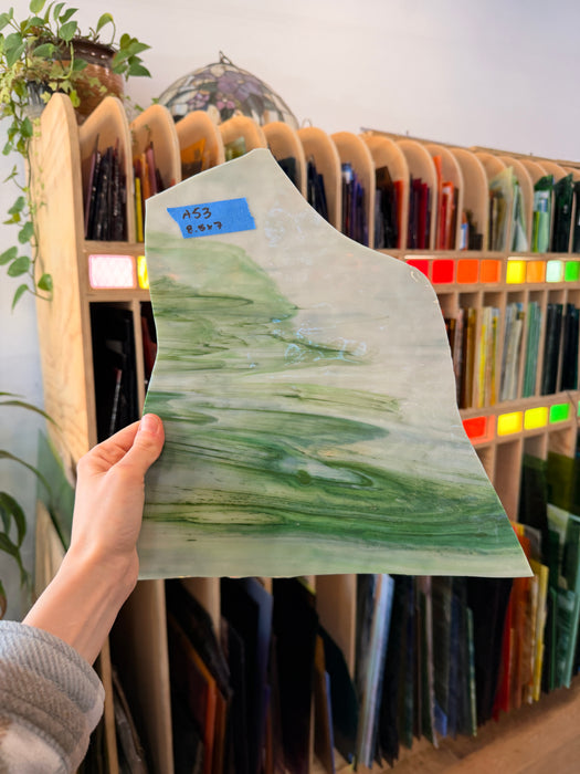White and Green Opal Vintage AC Fischer Sheet Glass Colorado Glassworks