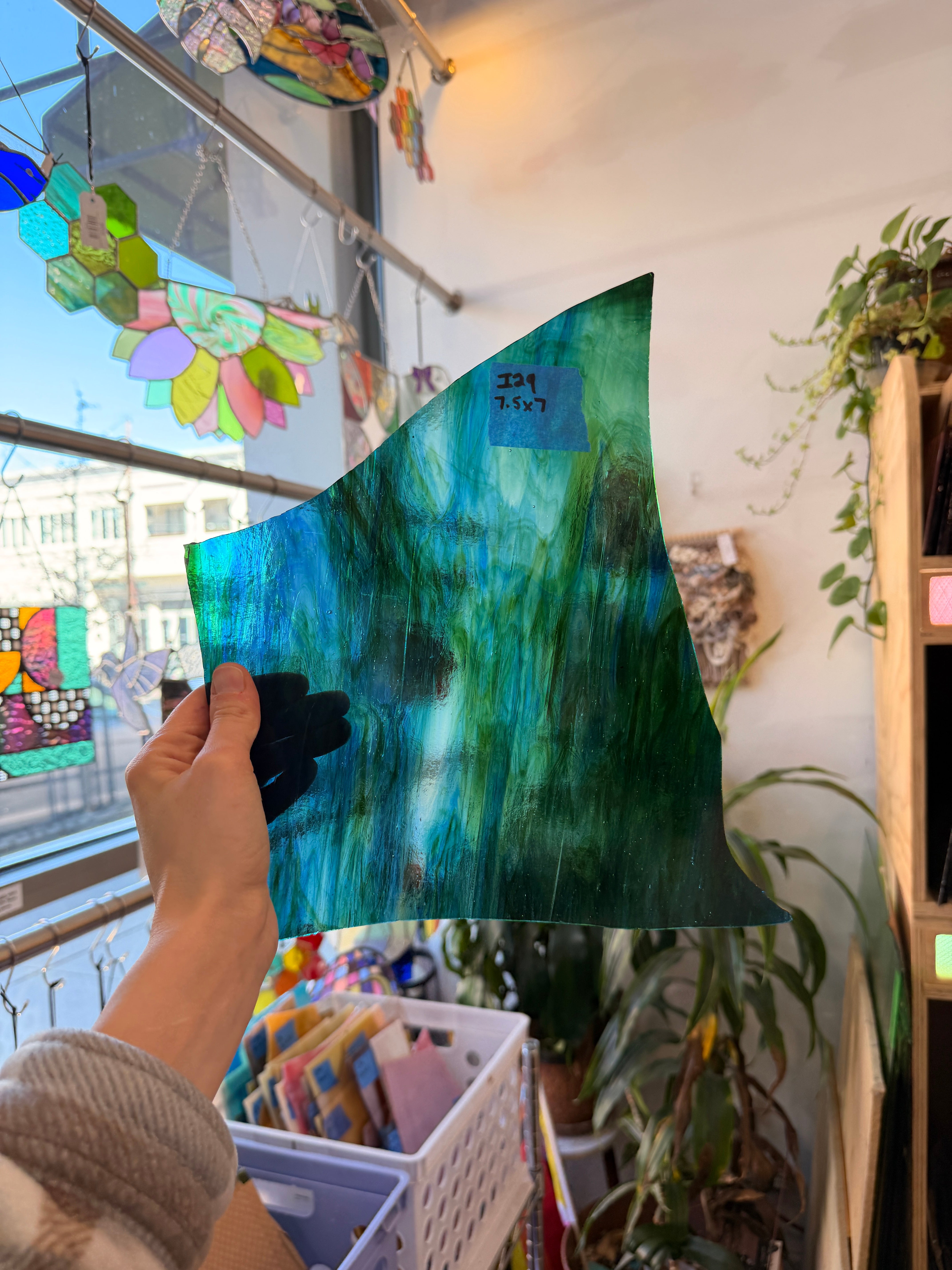 Blue Green Transparent Chicago Art Glass Sheet Glass Colorado Glassworks 7x7.5in (CAG-42929197)