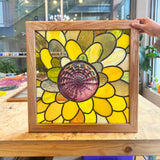 Leaded Yellow & Purple Flower (Large Panel) Finished Pieces Colorado Glassworks   