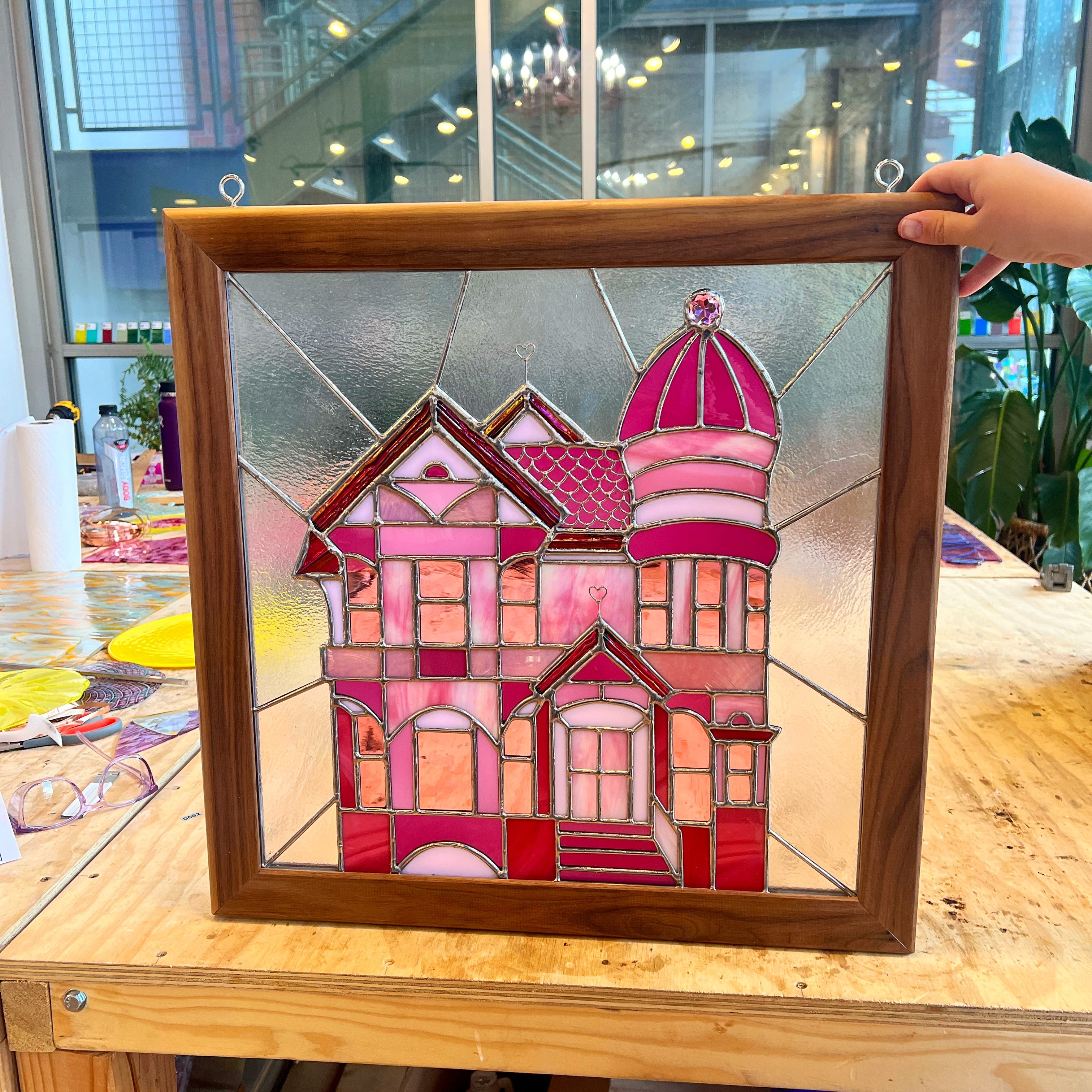 Pink Victorian Window (Large Panel) Finished Pieces Colorado Glassworks   