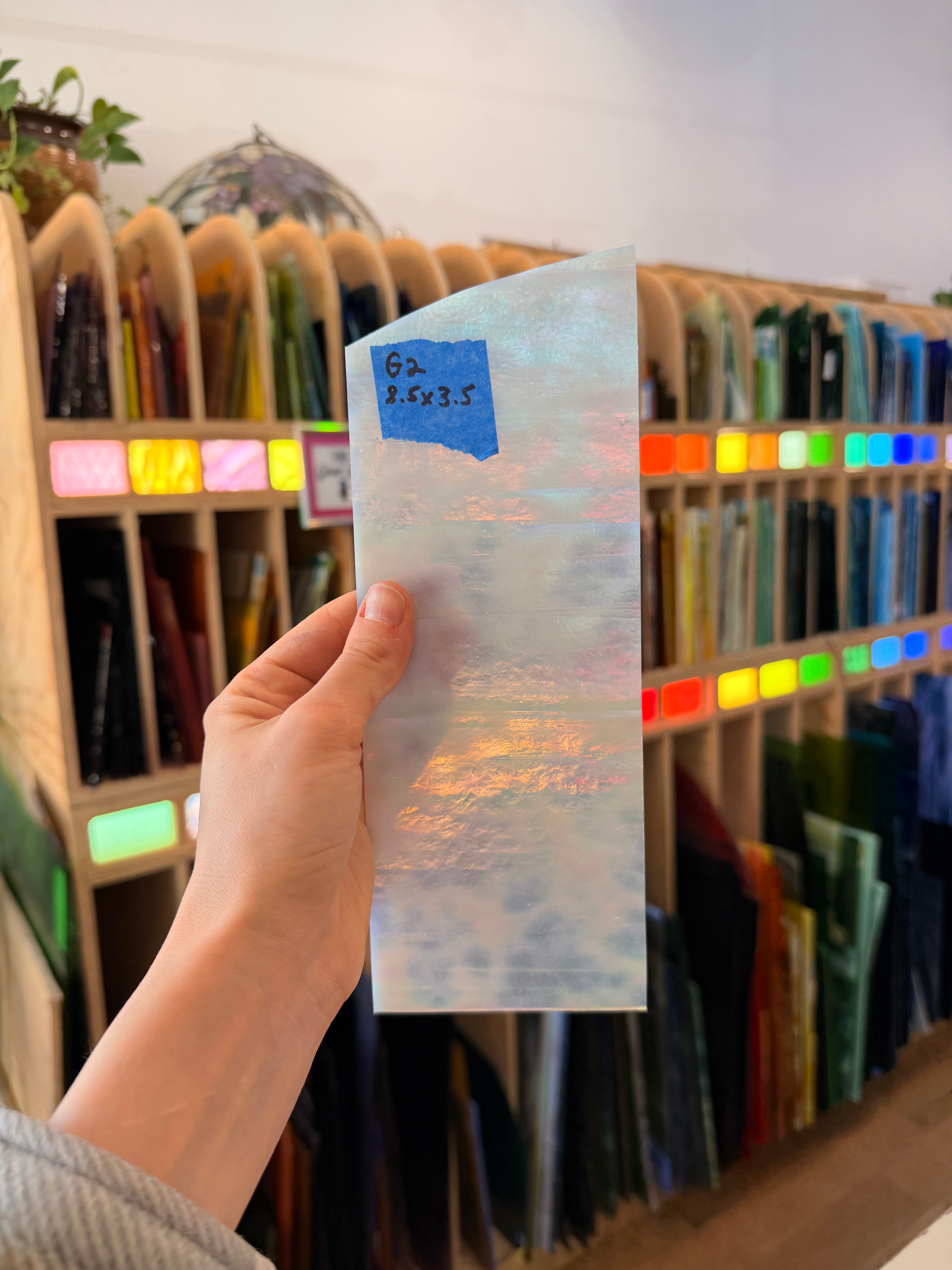 White Mottled Iridescent Youghiogheny Sheet Glass Colorado Glassworks 8.5x3.5in (YG-63776813)