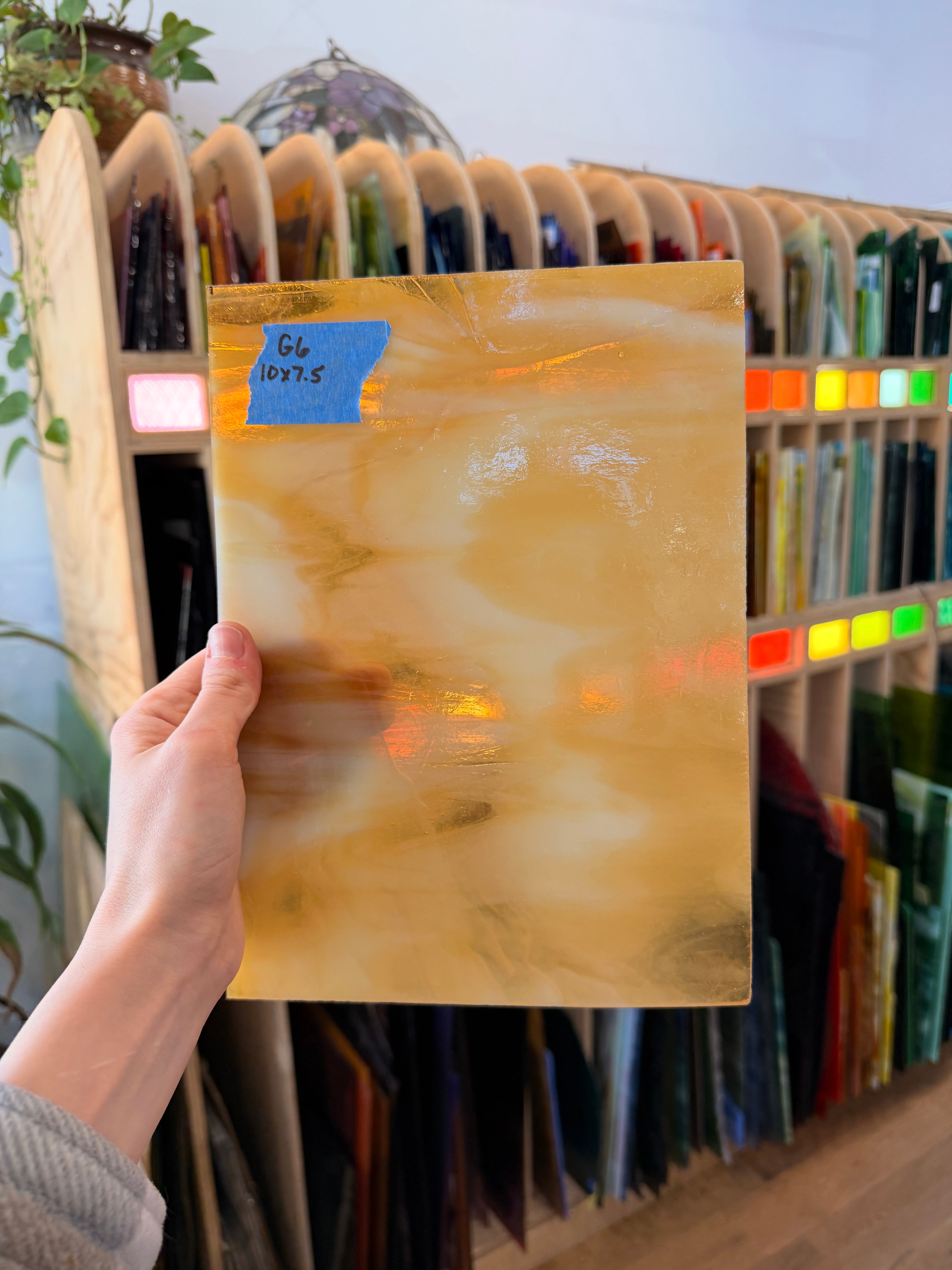 Kokomo Amber White Wispy (145) Sheet Glass Colorado Glassworks 10x7.5in (KO-85157933)