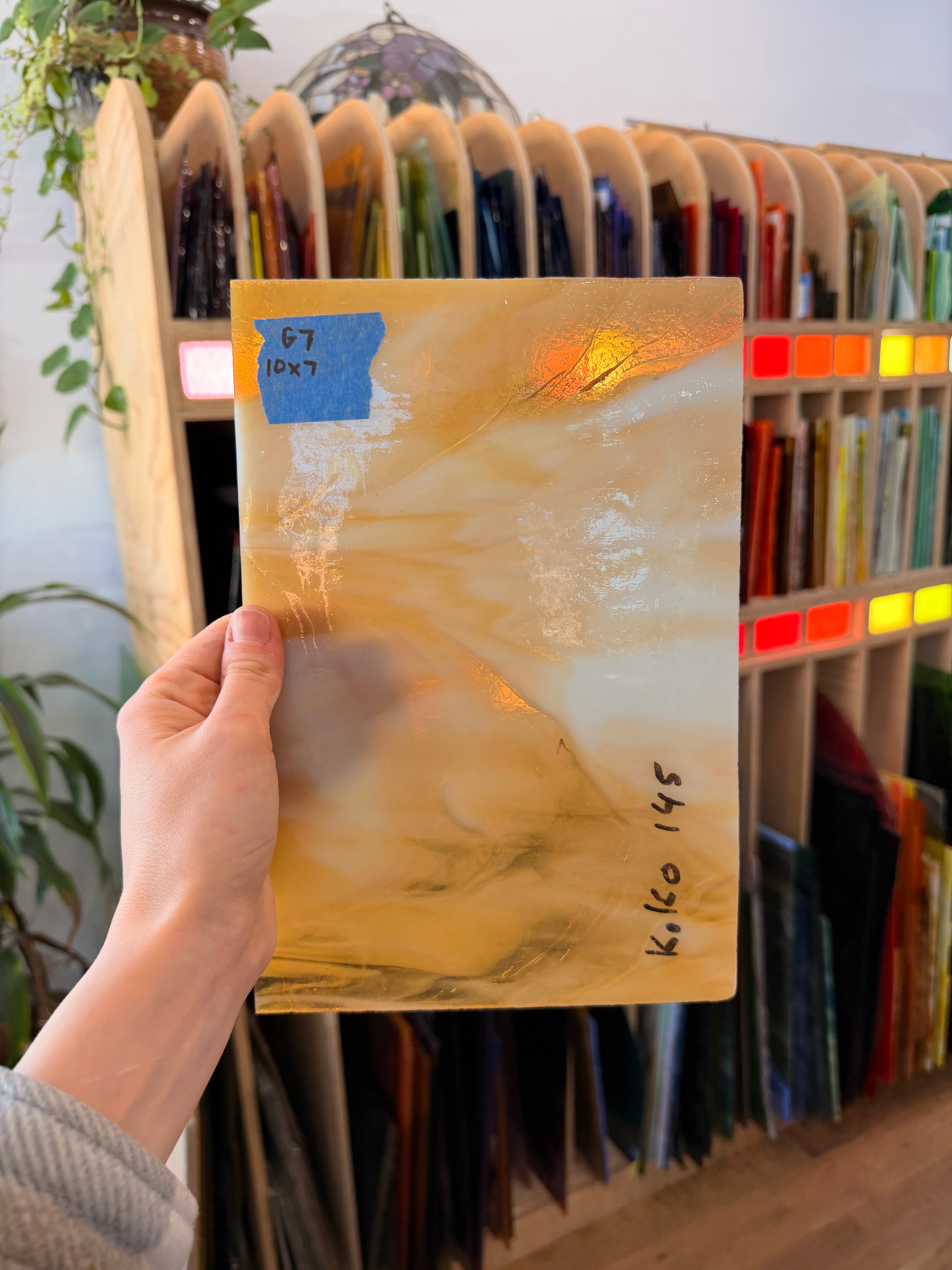 Kokomo Amber White Wispy (145) Sheet Glass Colorado Glassworks 10x7in (KO-85125165)