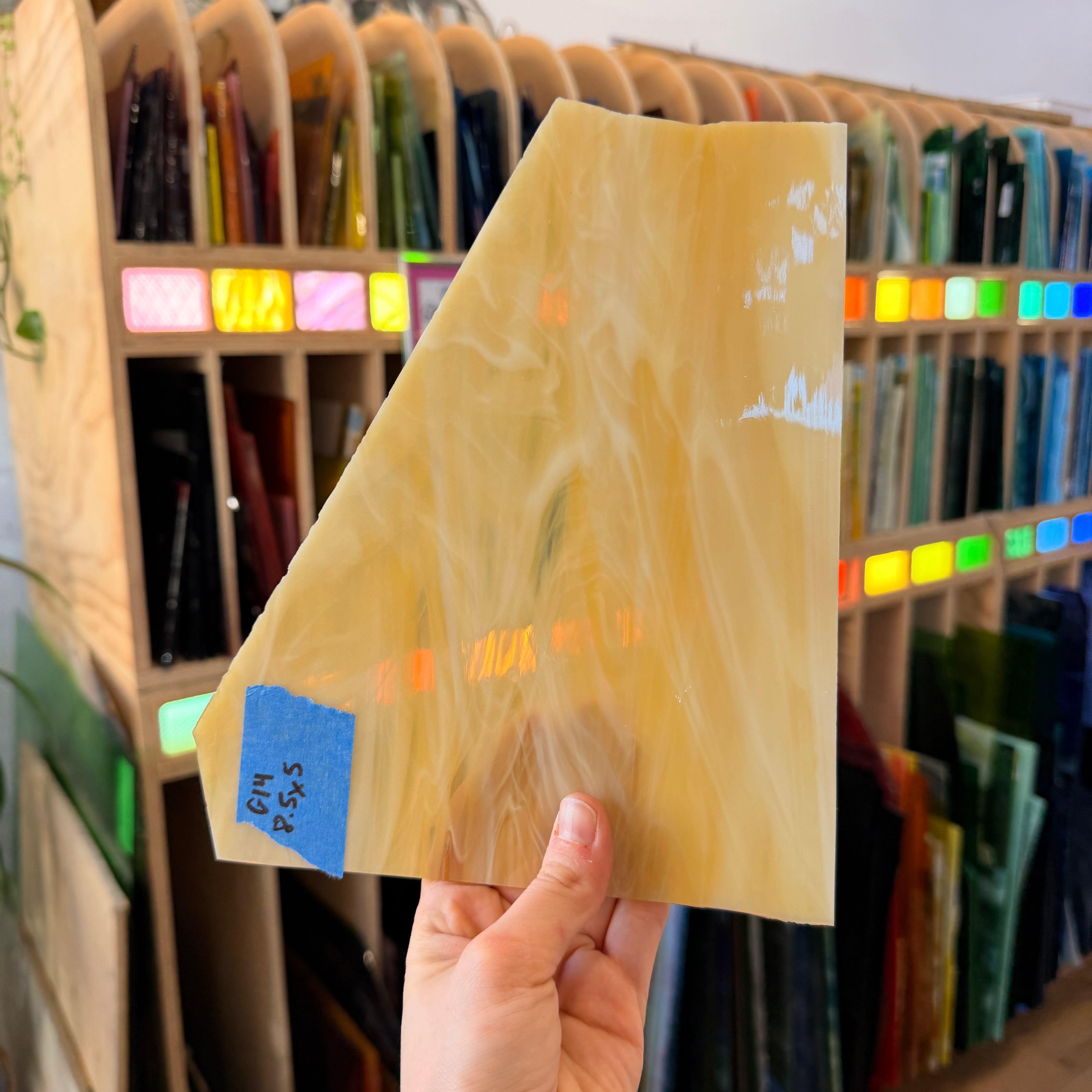 Amber White Wispy Spectrum Sheet Glass Colorado Glassworks 8.5x5in (SP-84143405)