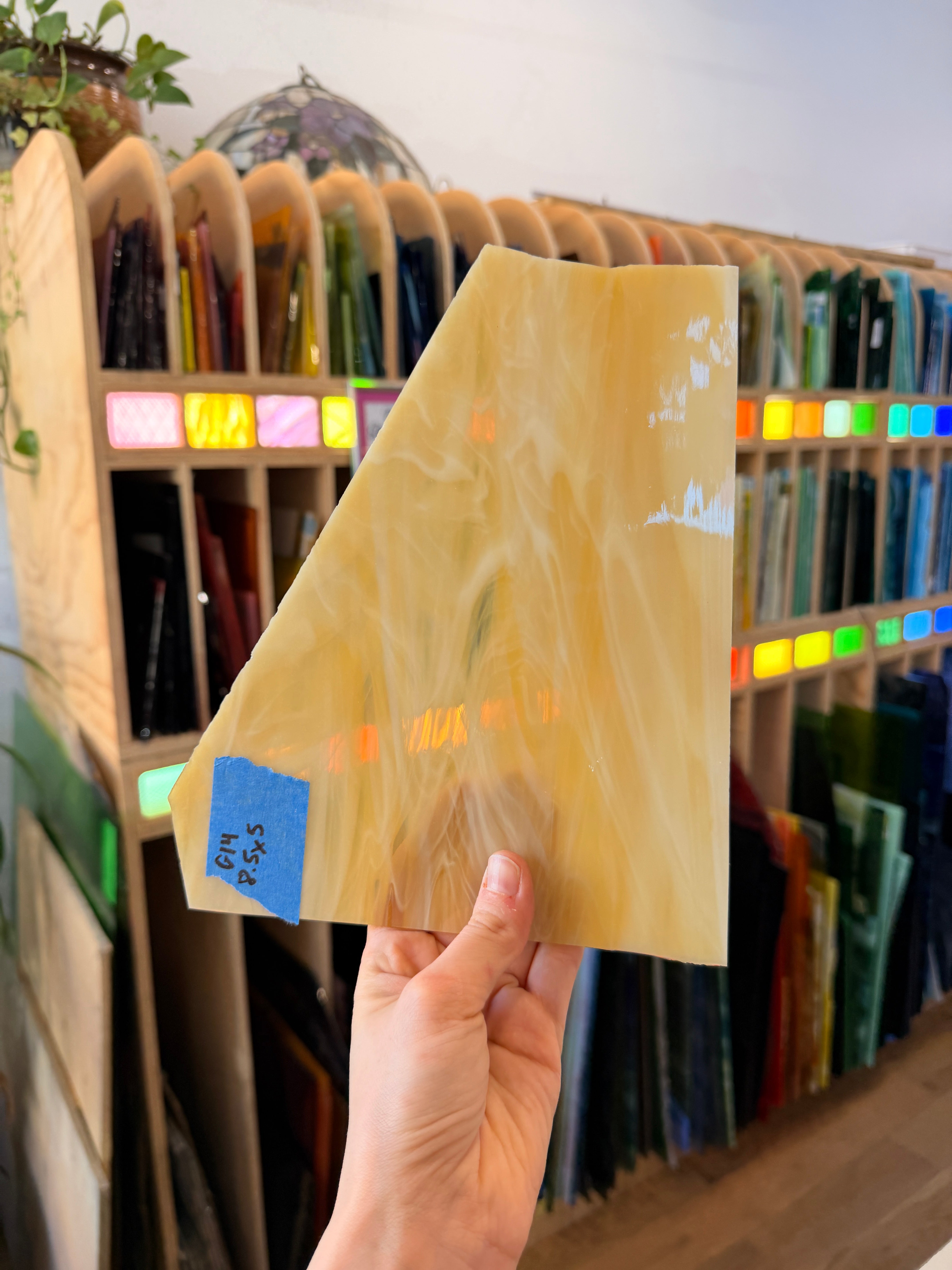 Amber White Wispy Spectrum Sheet Glass Colorado Glassworks 8.5x5in (SP-84143405)