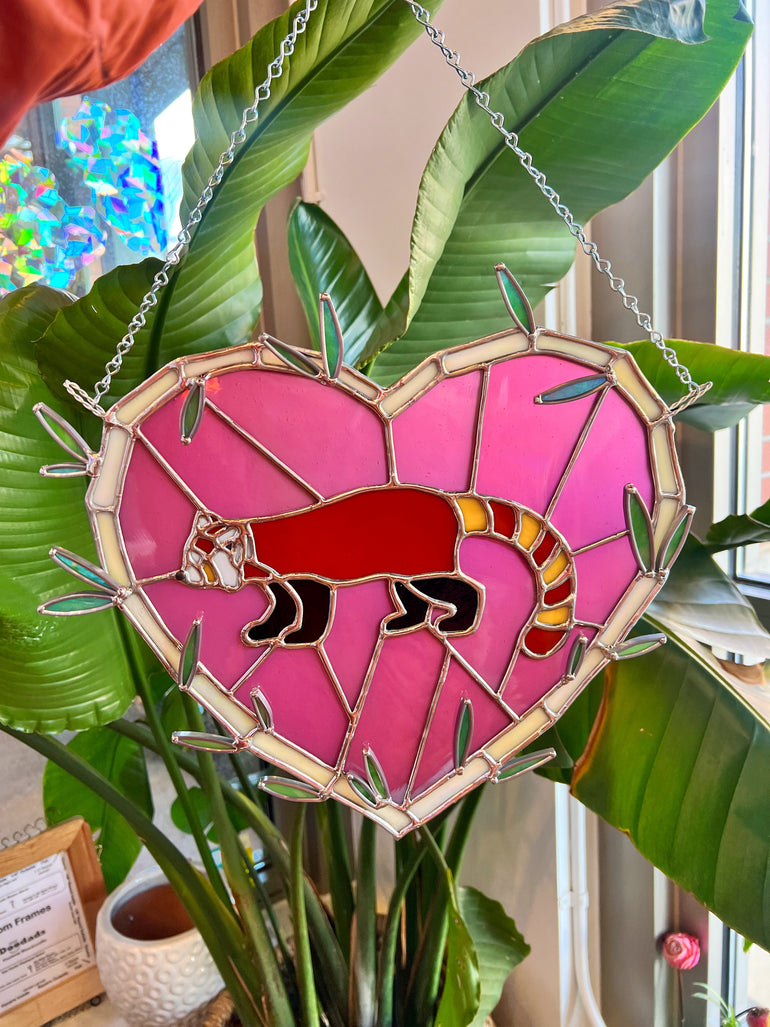 Red Panda Heart Panel Finished Pieces Colorado Glassworks   