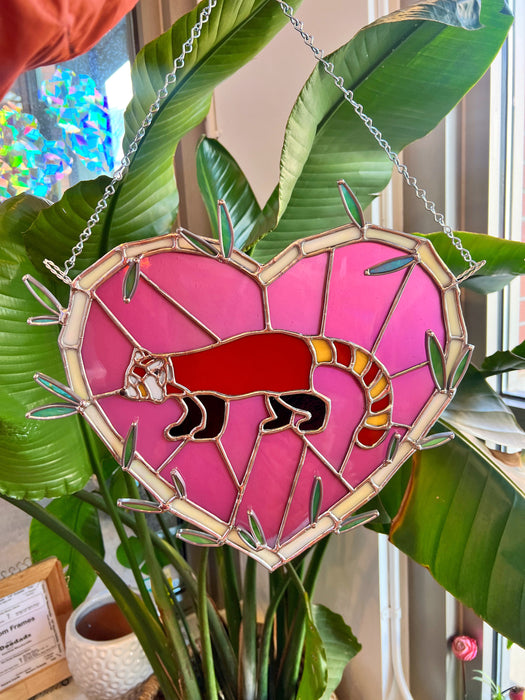 Red Panda Heart Panel Finished Pieces Colorado Glassworks   