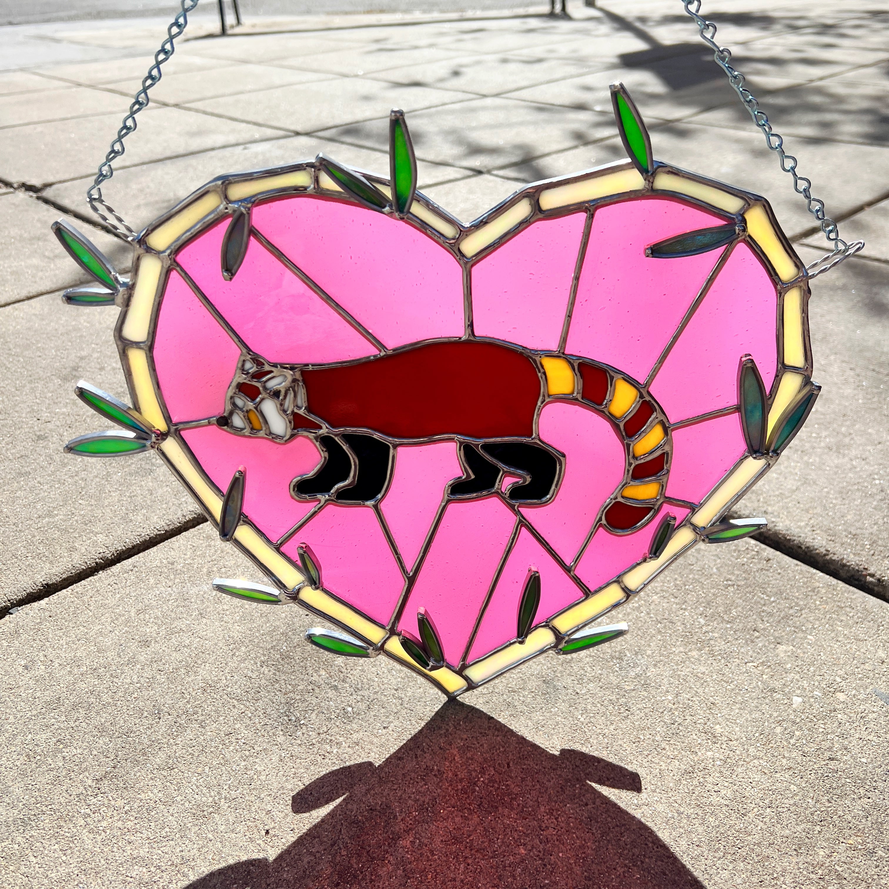 Red Panda Heart Panel Finished Pieces Colorado Glassworks   