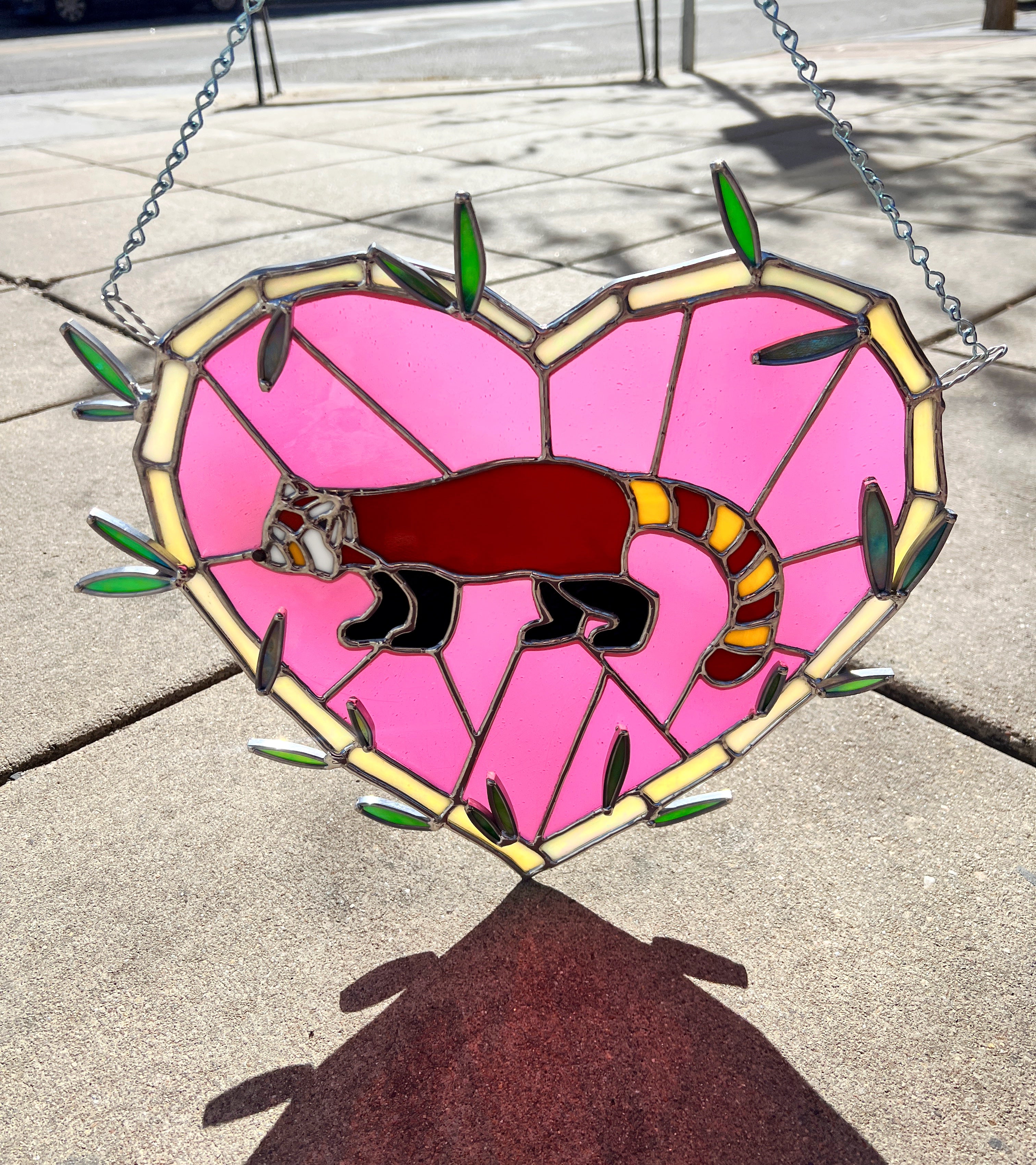 Red Panda Heart Panel Finished Pieces Colorado Glassworks   