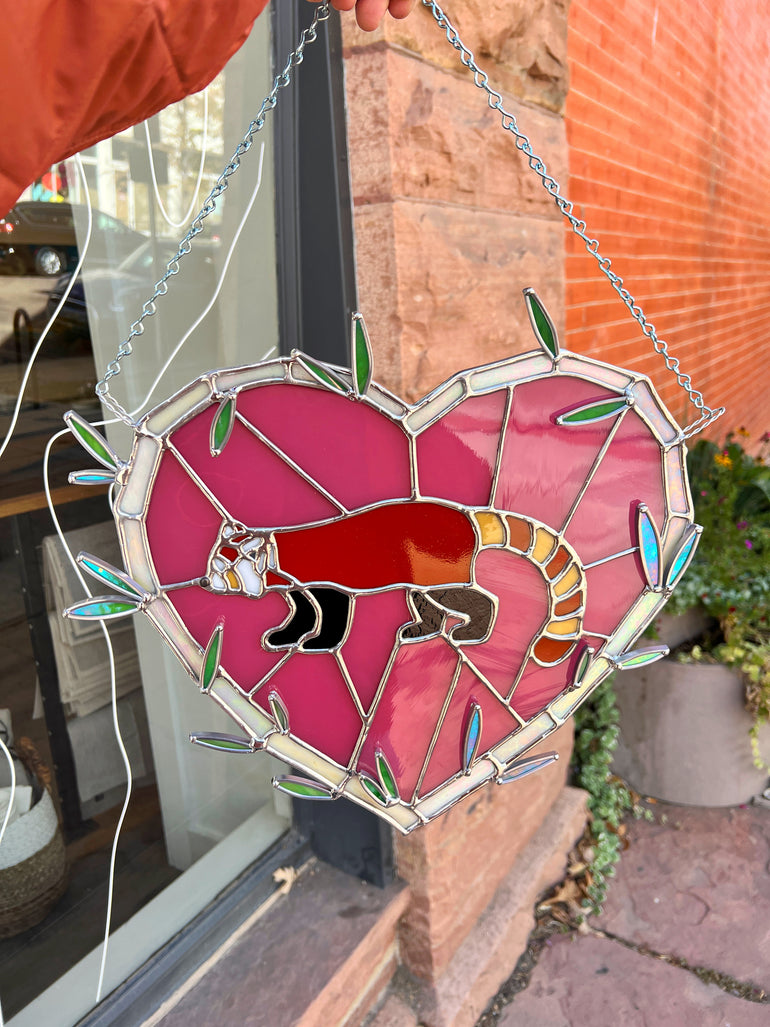 Red Panda Heart Panel Finished Pieces Colorado Glassworks   