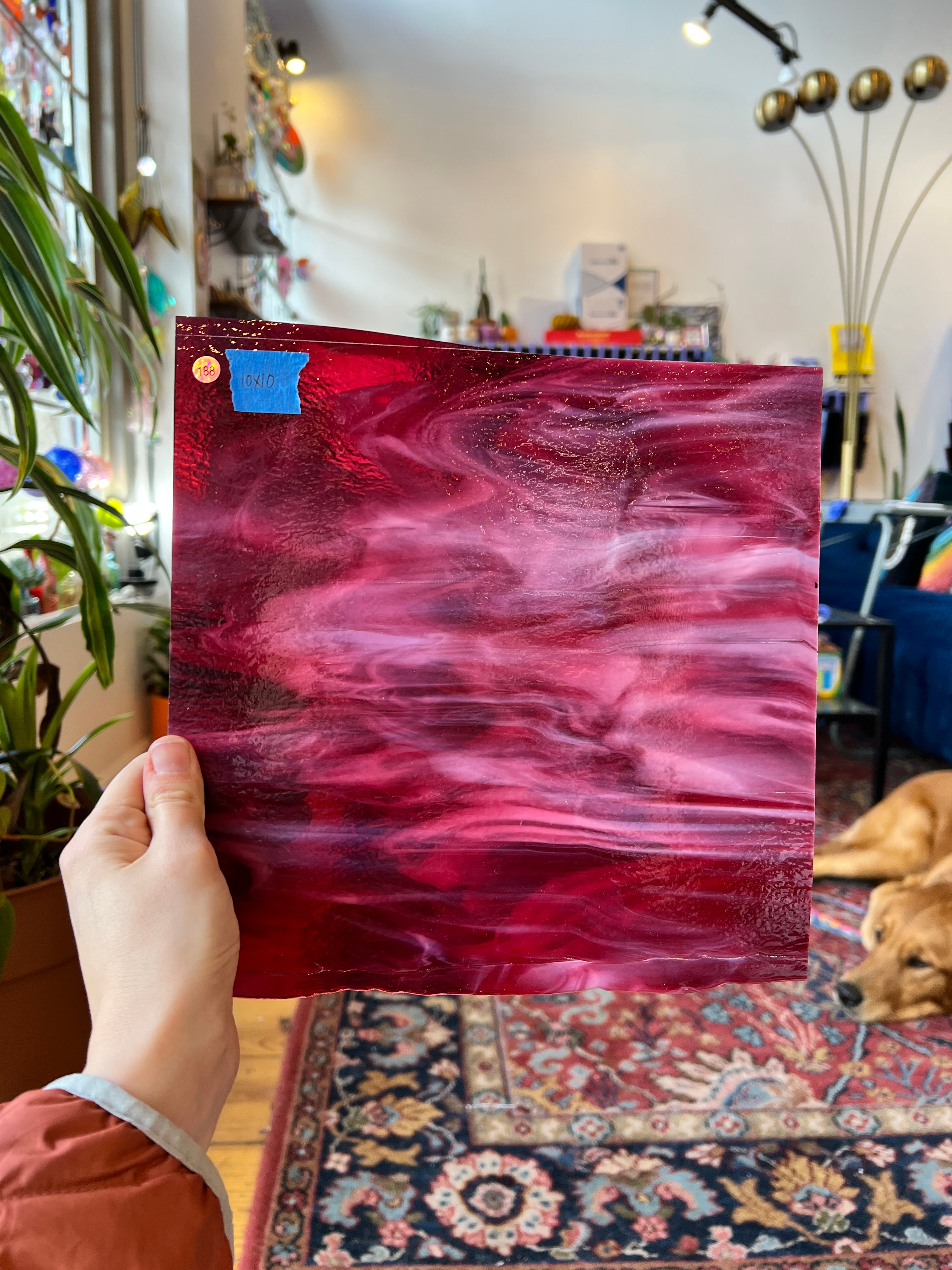 Cranberry and Cream Bullseye Fusible 90 COE Sheet Glass Colorado Glassworks BE-CRANCREAM (10x10in)