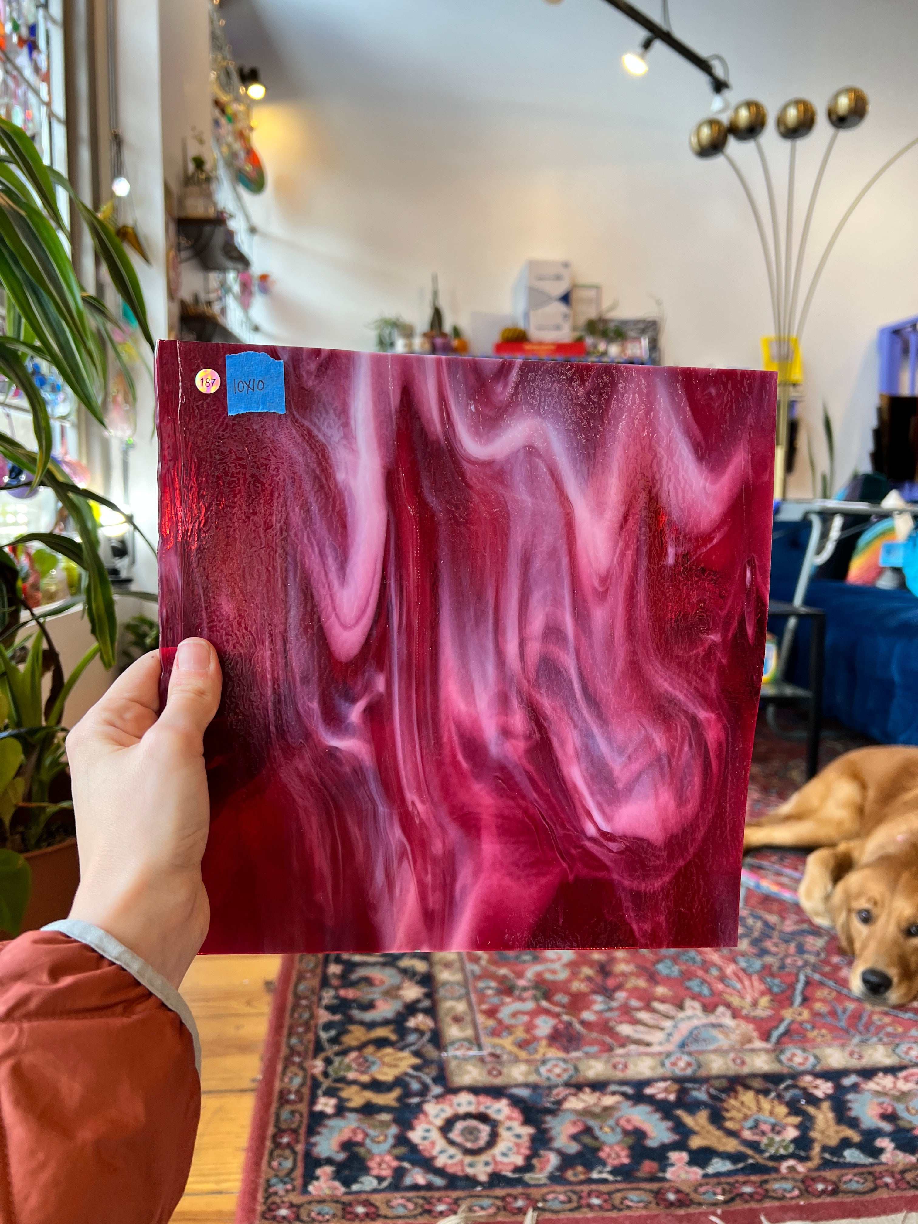 Cranberry and Cream Bullseye Fusible 90 COE Sheet Glass Colorado Glassworks