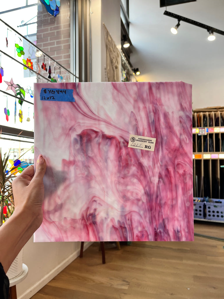 Pink and White Wispy Mottled Youghiogheny  Colorado Glassworks   