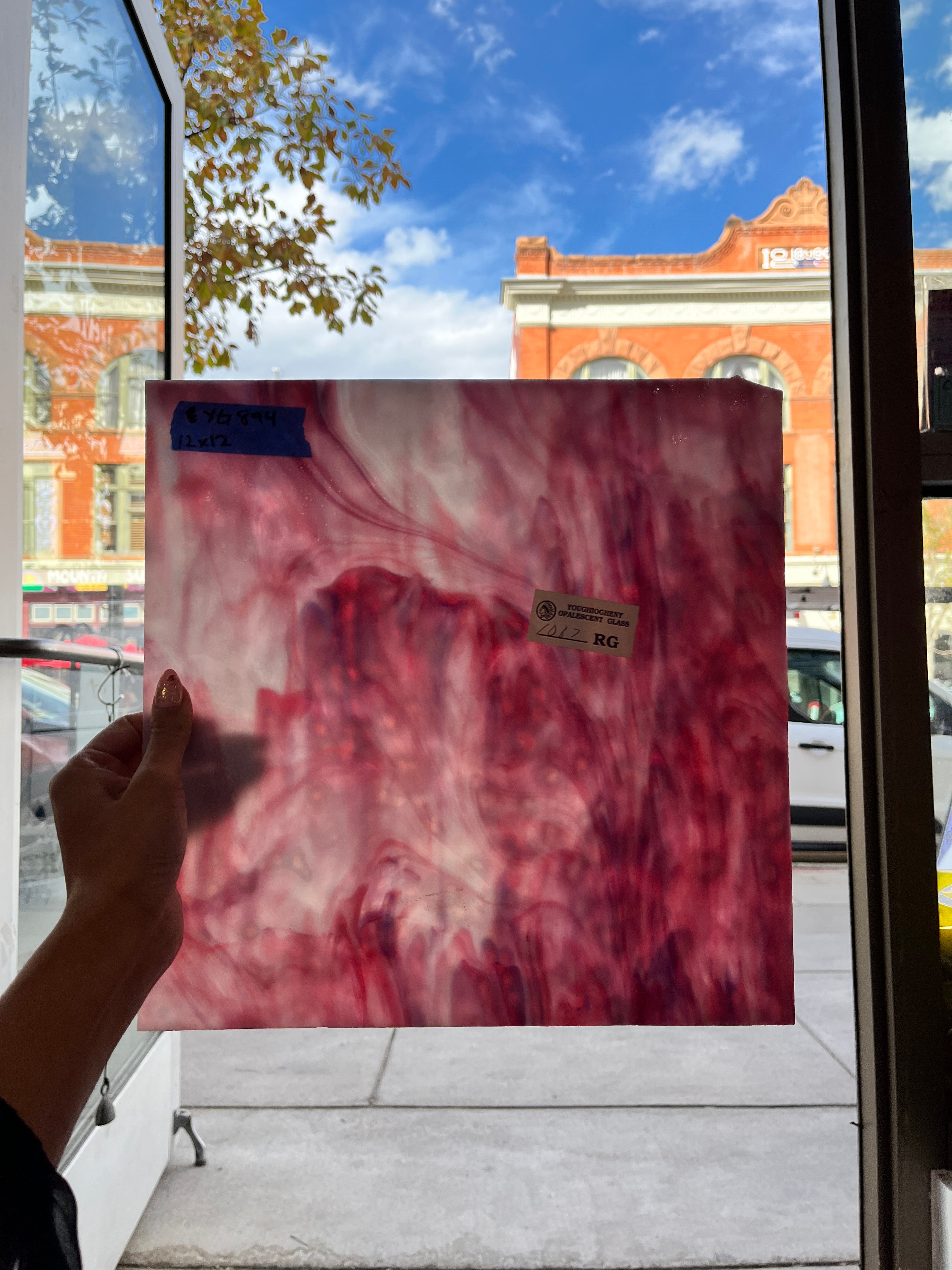 Pink and White Wispy Mottled Youghiogheny  Colorado Glassworks   