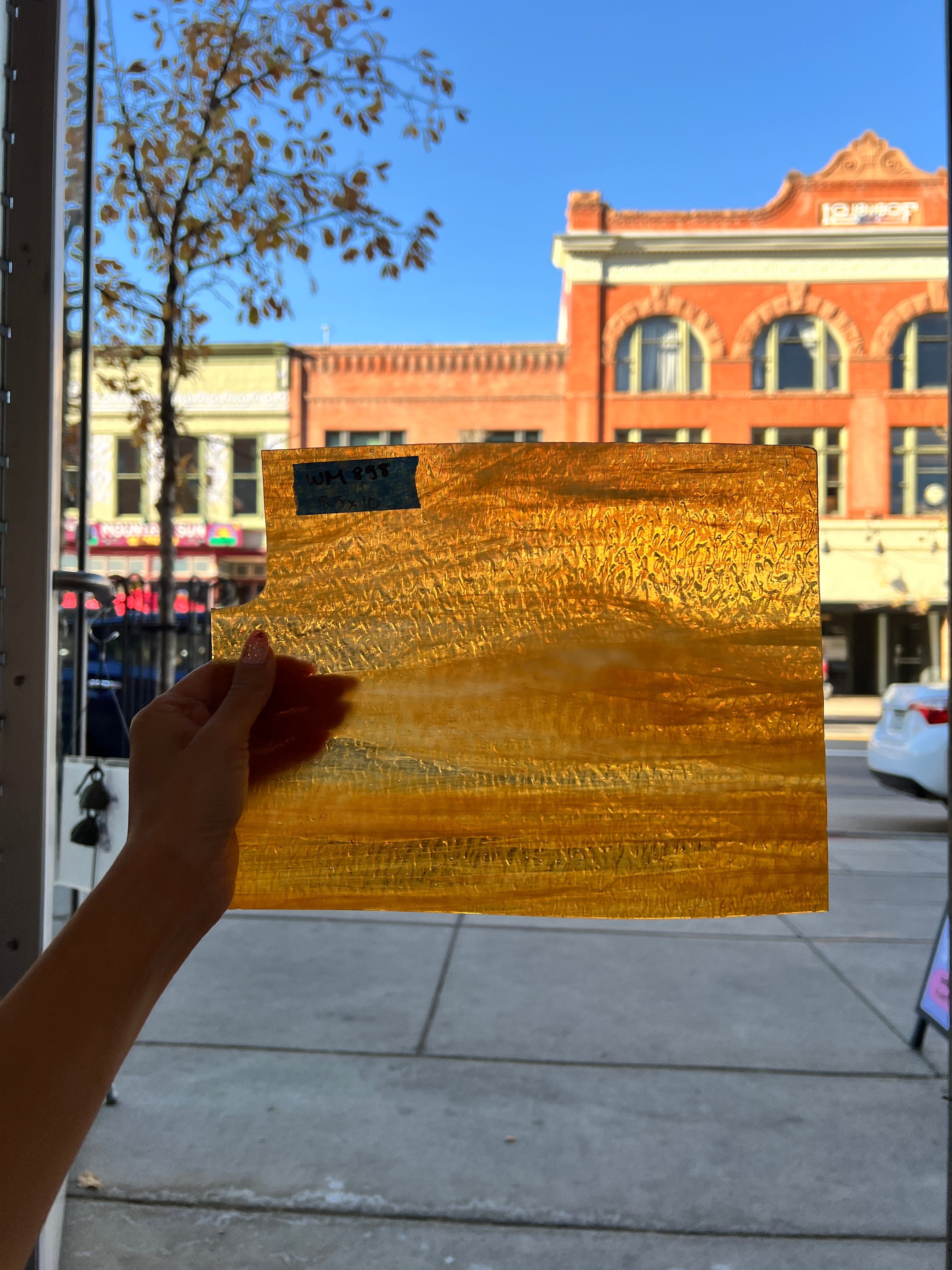 Amber and White Wispy Textured Wissmach Sheet Glass Colorado Glassworks   