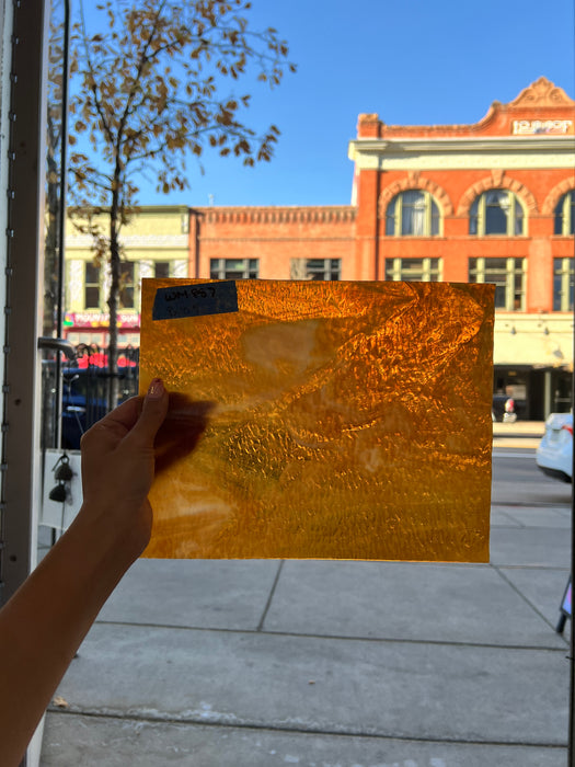 Amber and White Wispy Textured Wissmach Sheet Glass Colorado Glassworks   