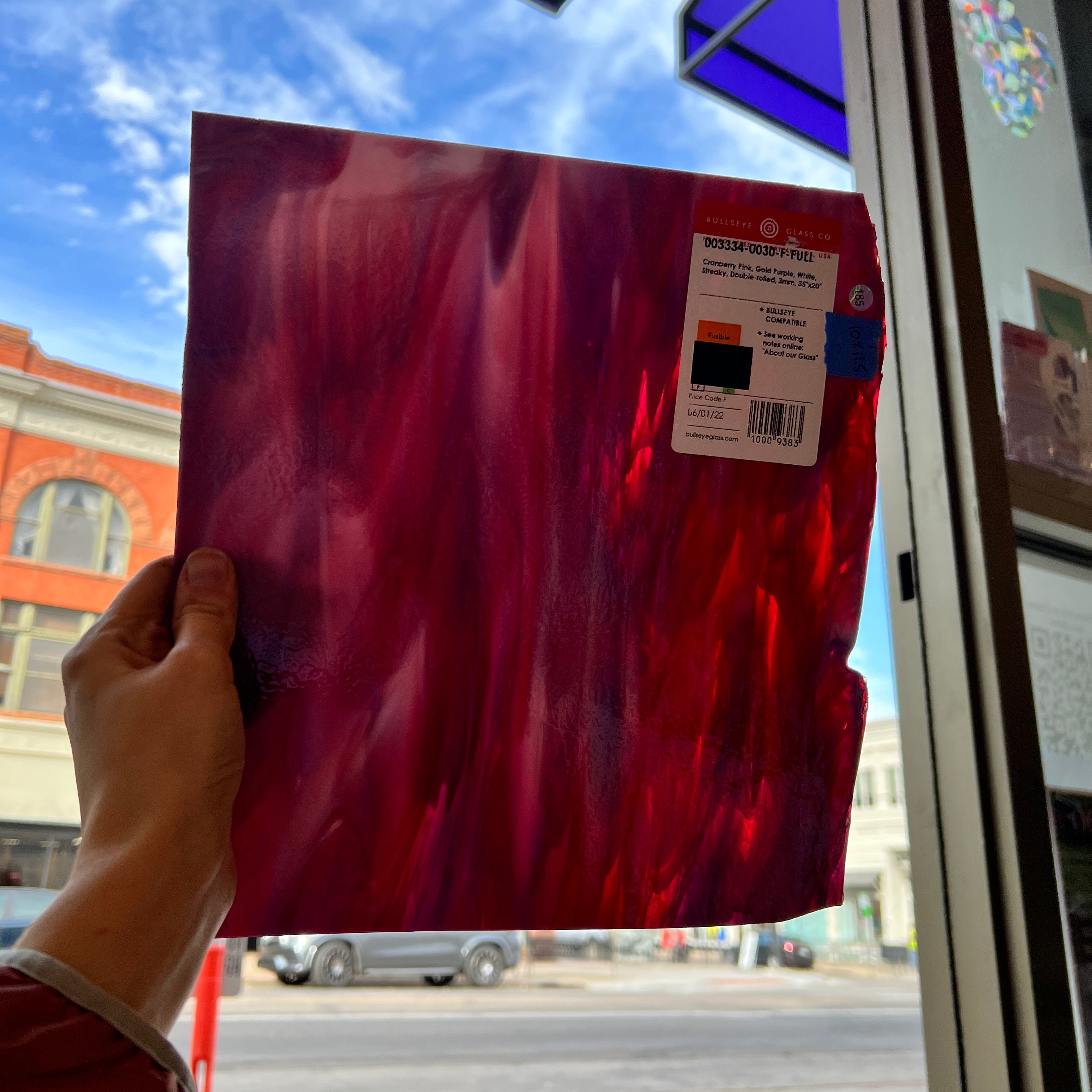 Berries and Cream Bullseye Fusible 90 COE (003334-0030-F) Sheet Glass Colorado Glassworks