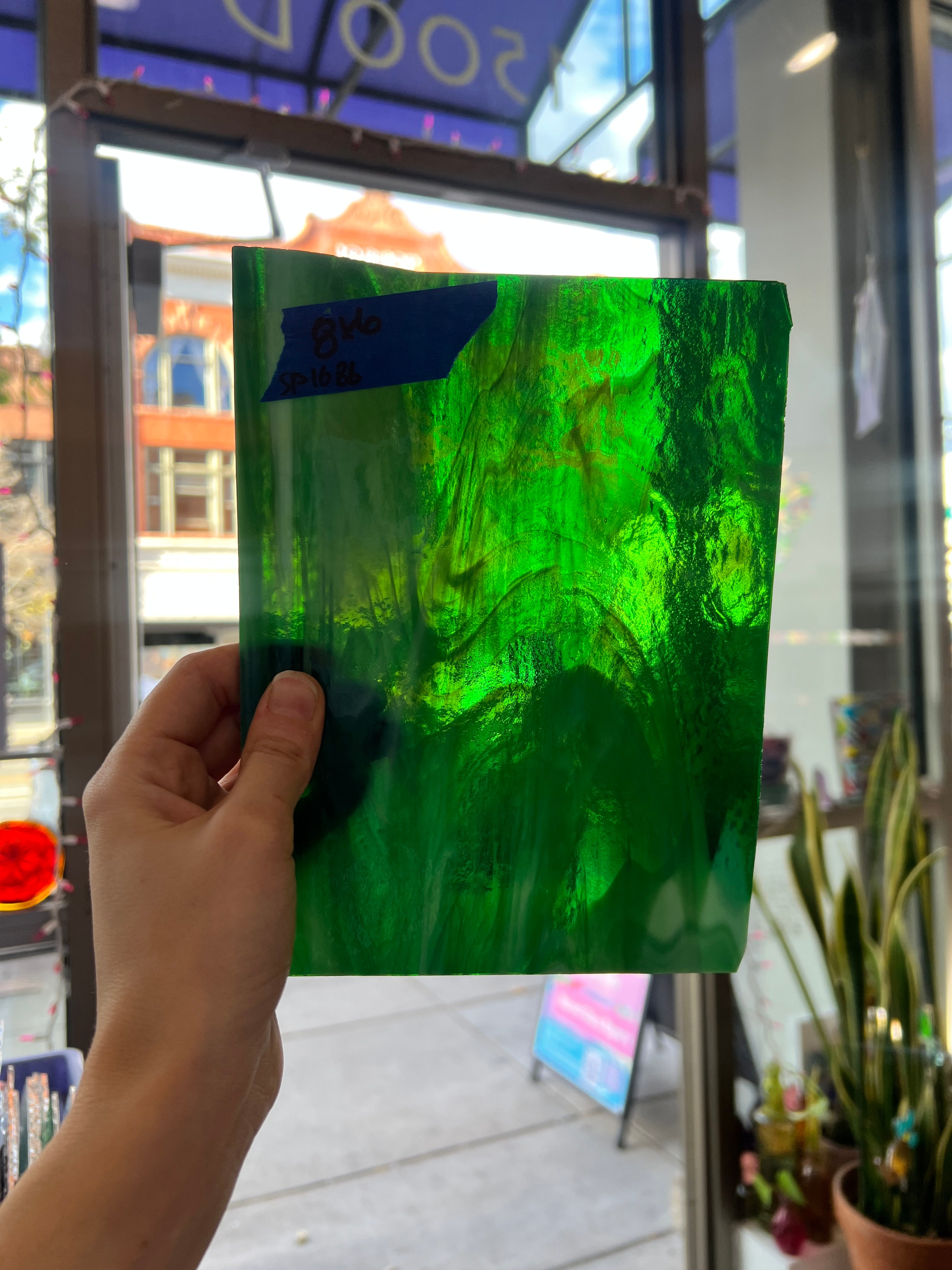 Green Vintage Wispy Spectrum Sheet Glass Colorado Glassworks