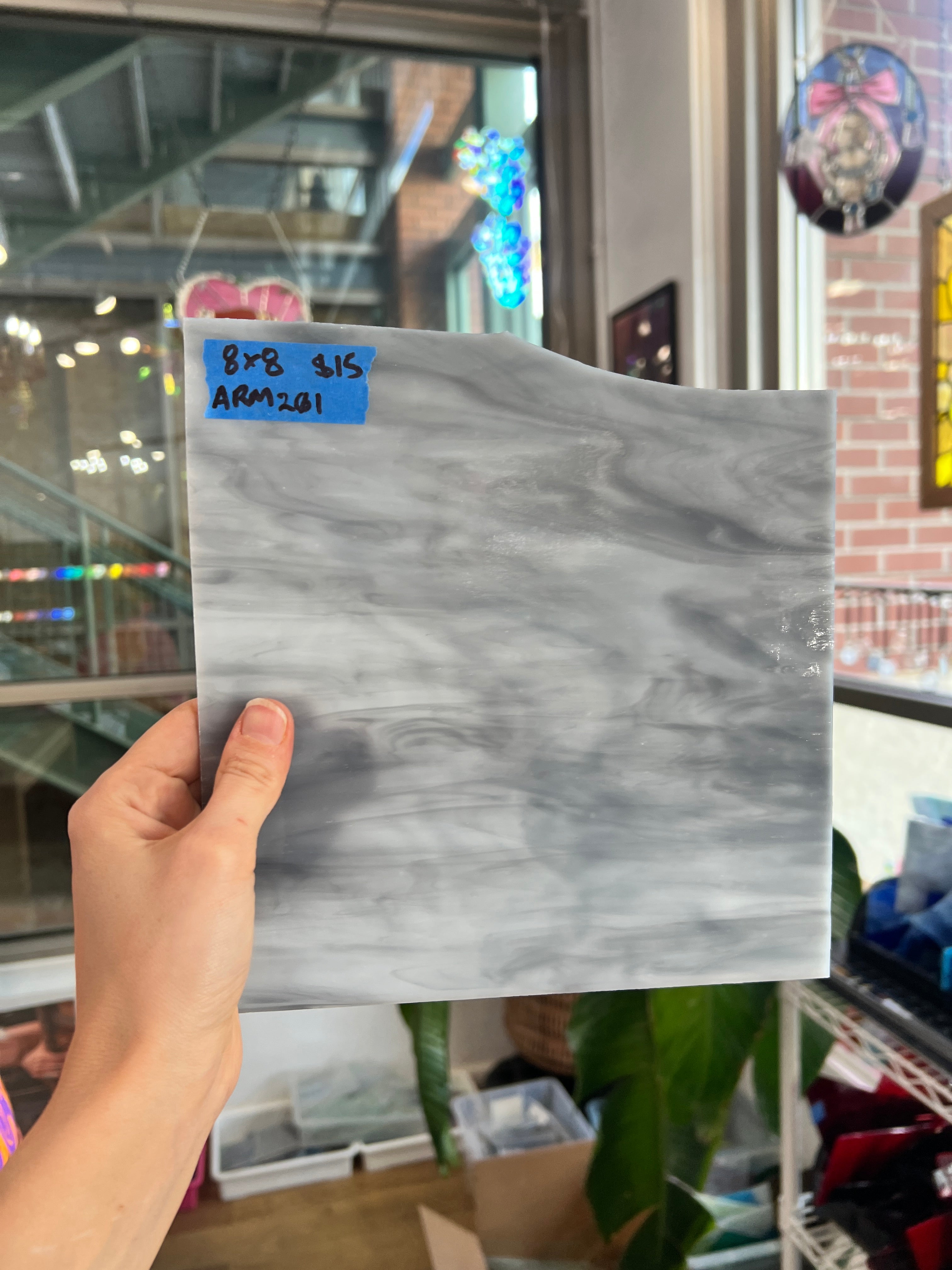 Gray Wispy Opaque Armstrong Sheet Glass Colorado Glass Works Arm201 (8x8in)