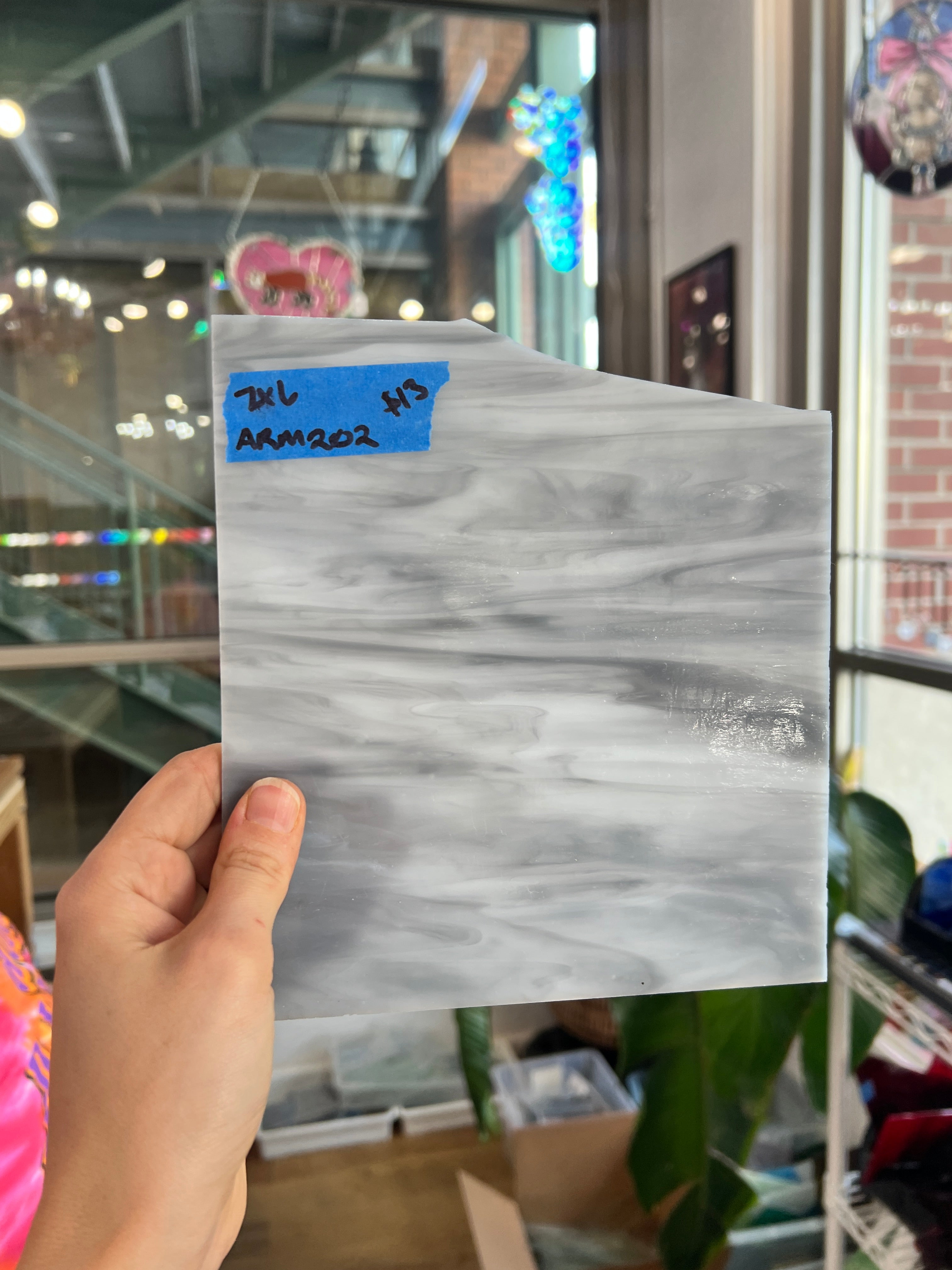 Gray Wispy Opaque Armstrong Sheet Glass Colorado Glass Works Arm202 (7x6in)