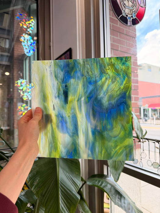 Glascadia Clear, Royal Blue, Spring Green, White Double Roll Fusible 90 COE Sheet Glass Colorado Glass Works