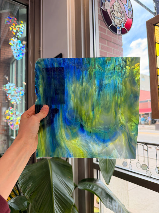 Glascadia Clear, Royal Blue, Spring Green, White Double Roll Fusible 90 COE Sheet Glass Colorado Glass Works