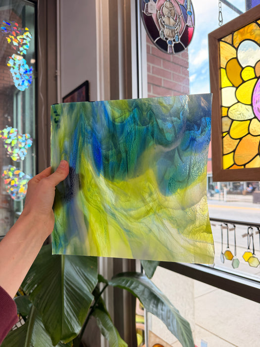 Glascadia Clear, Royal Blue, Spring Green, White Double Roll Fusible 90 COE Sheet Glass Colorado Glass Works