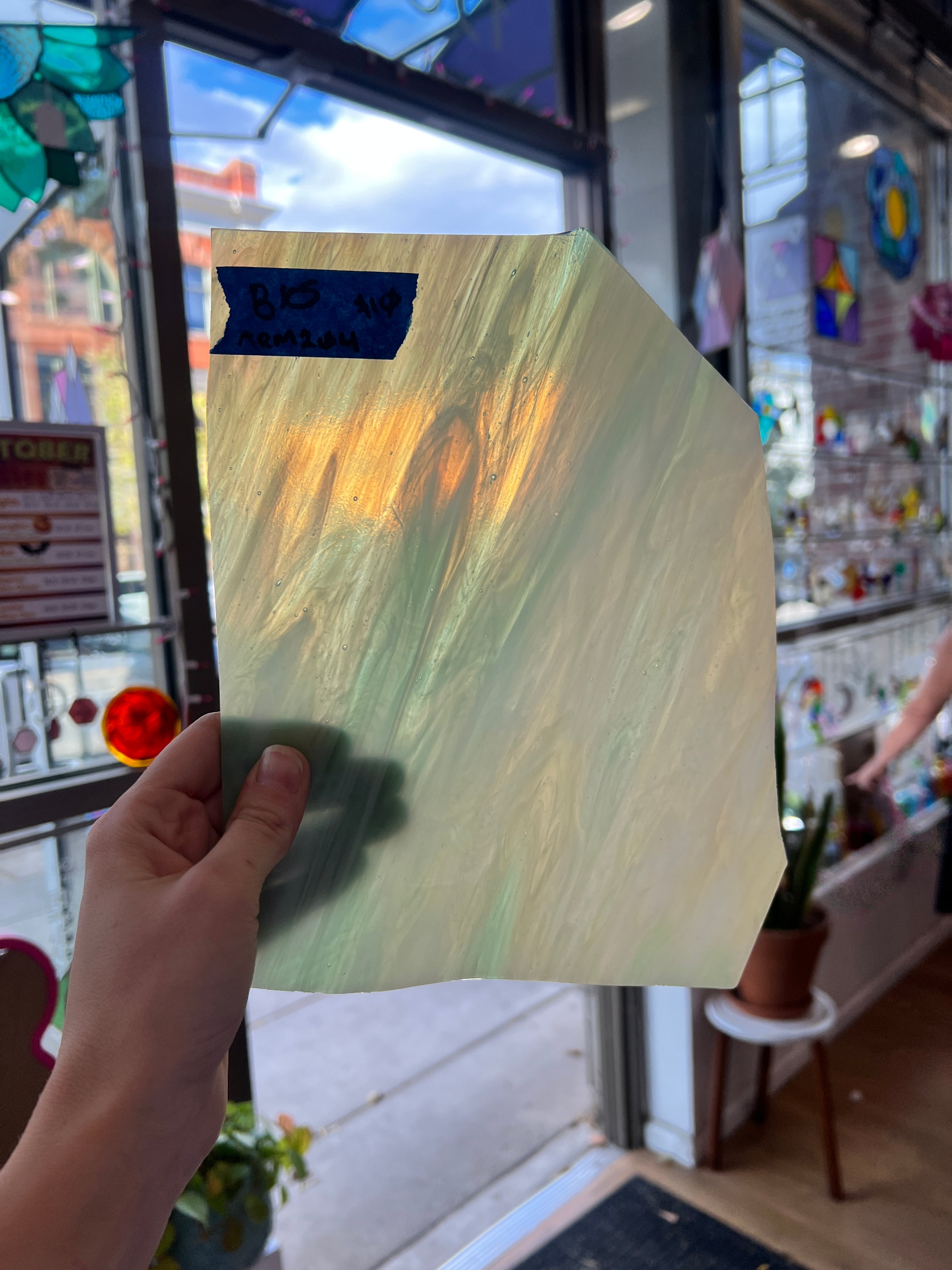Green White and Tan Wispy Armstrong Sheet Glass Colorado Glassworks