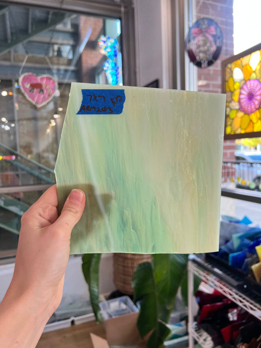 Green White and Tan Wispy Armstrong Sheet Glass Colorado Glassworks ARM203 (7x7in)