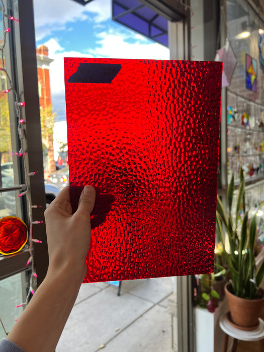 Red Transparent Hammered Wissmach Sheet Glass Colorado Glassworks