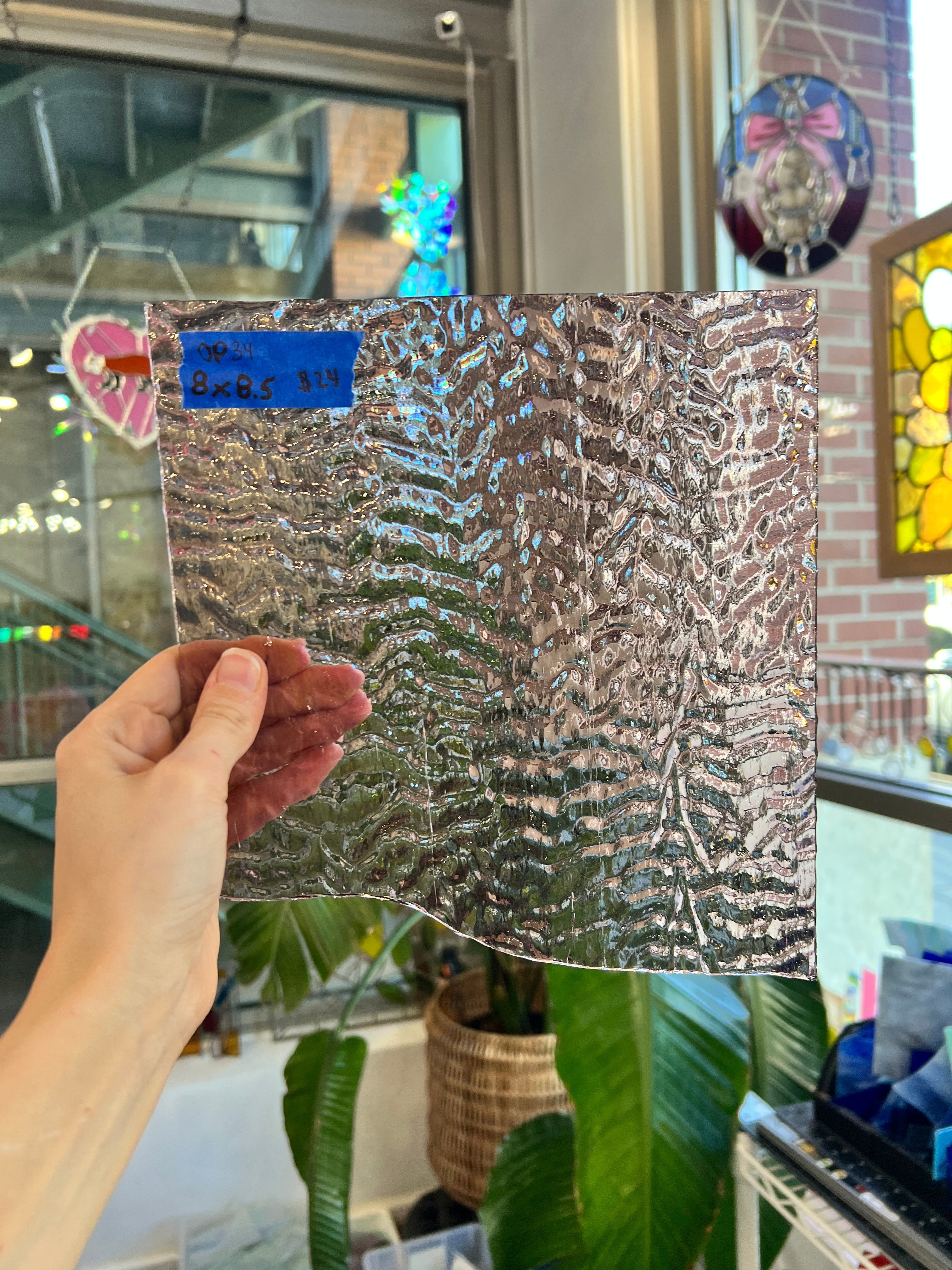 Mauve Pink Transparent Textured Vintage Optimum Sheet Glass Colorado Glassworks OP34 (8x8.5in)