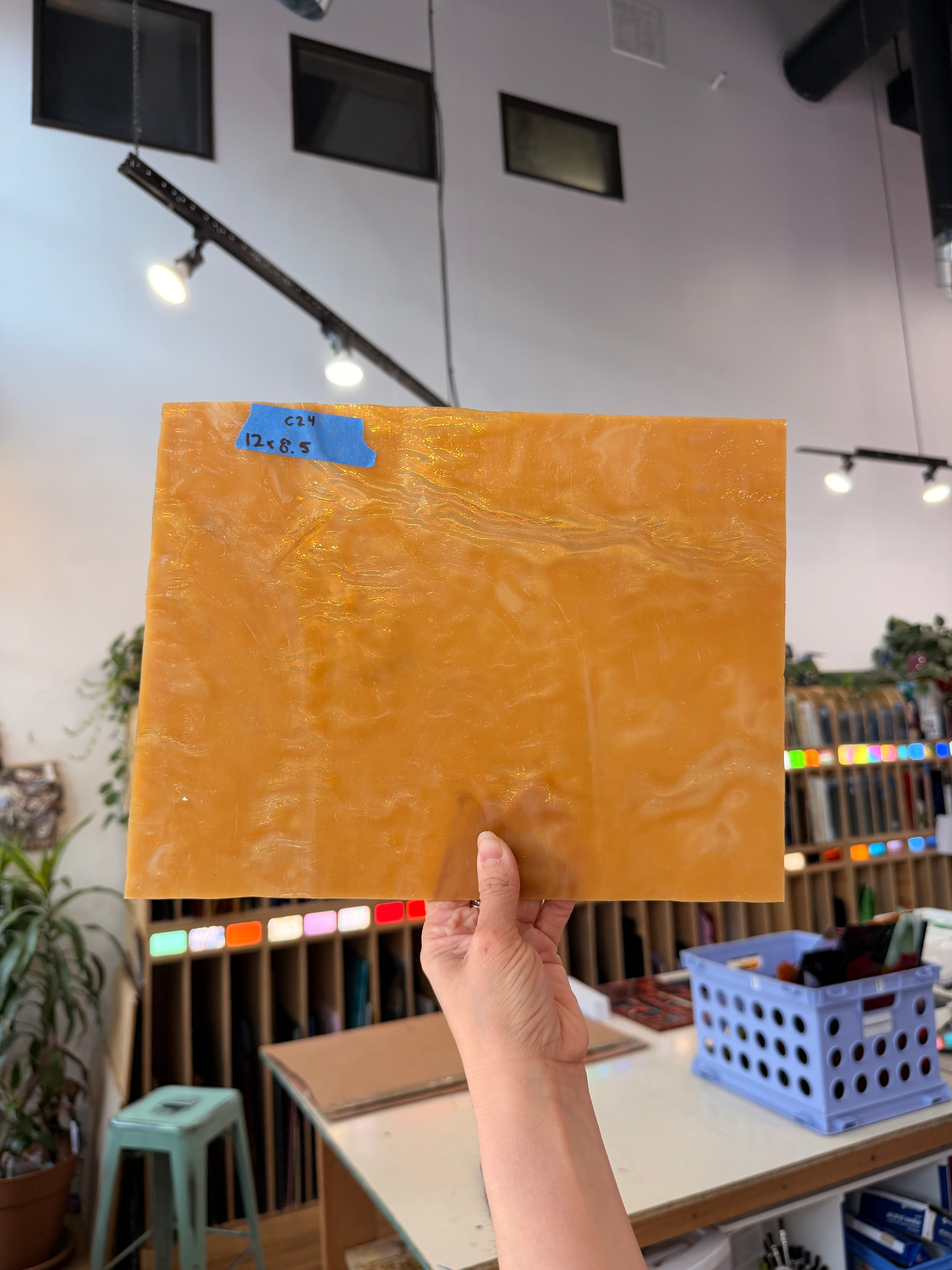 Orange Vintage Rippled Sheet Glass Colorado Glassworks 12x8.5in (UNK-15220013)