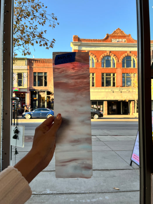 Purple Blue and White Wispy Mix Armstrong Sheet Glass Colorado Glassworks   