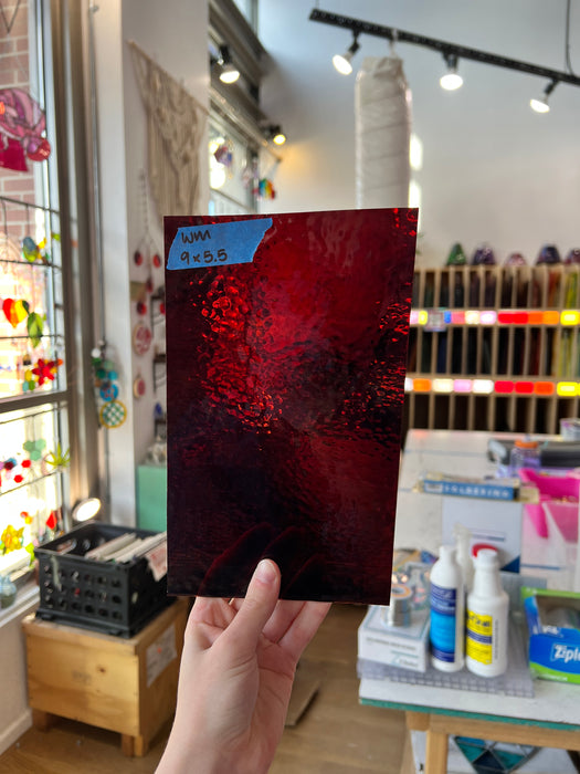 Red Hammered Transparent Wissmach Sheet Glass Colorado Glassworks WM1118 (9x5.5in)