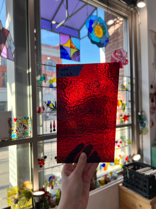 Red Hammered Transparent Wissmach Sheet Glass Colorado Glassworks