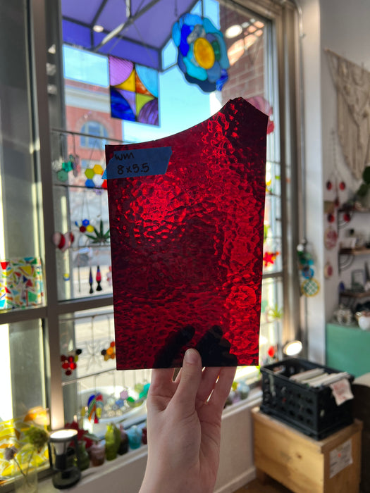 Red Hammered Transparent Wissmach Sheet Glass Colorado Glassworks