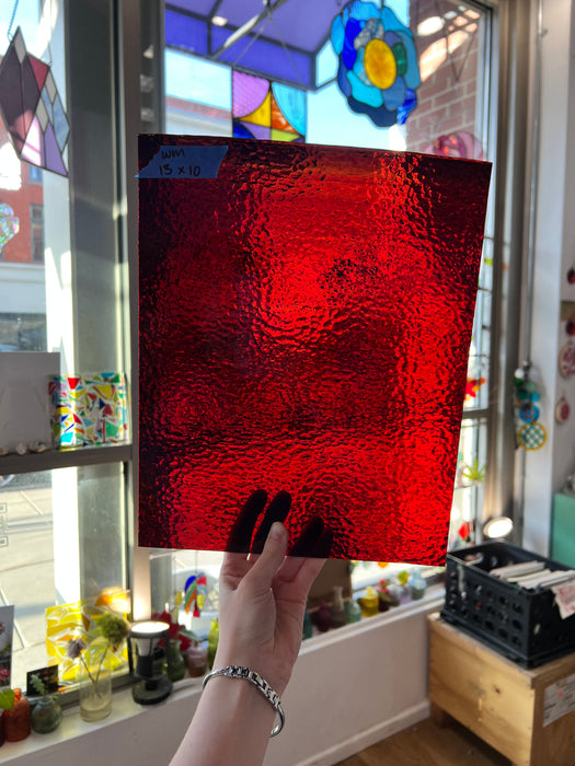 Red Hammered Transparent Wissmach Sheet Glass Colorado Glassworks