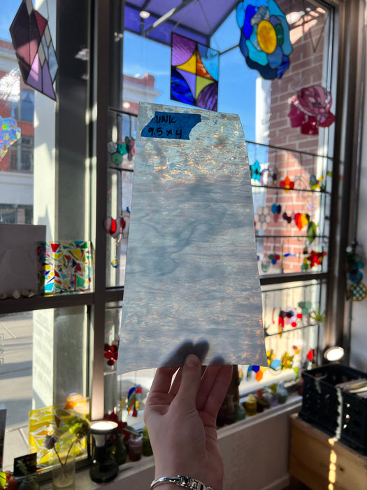 Light Blue White Wispy Rippled Semi-Transparent Sheet Glass Colorado Glassworks