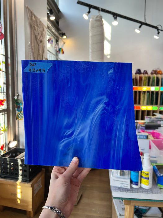 Deep Blue Wispy Spectrum Sheet Glass Kokomo SP1392 (9.5x9.5in)