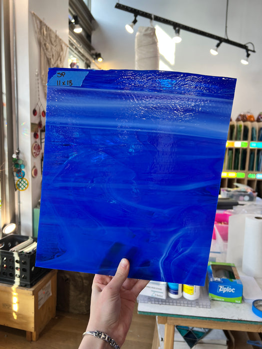 Deep Blue Wispy Spectrum Sheet Glass Kokomo SP1395 (11x13in)