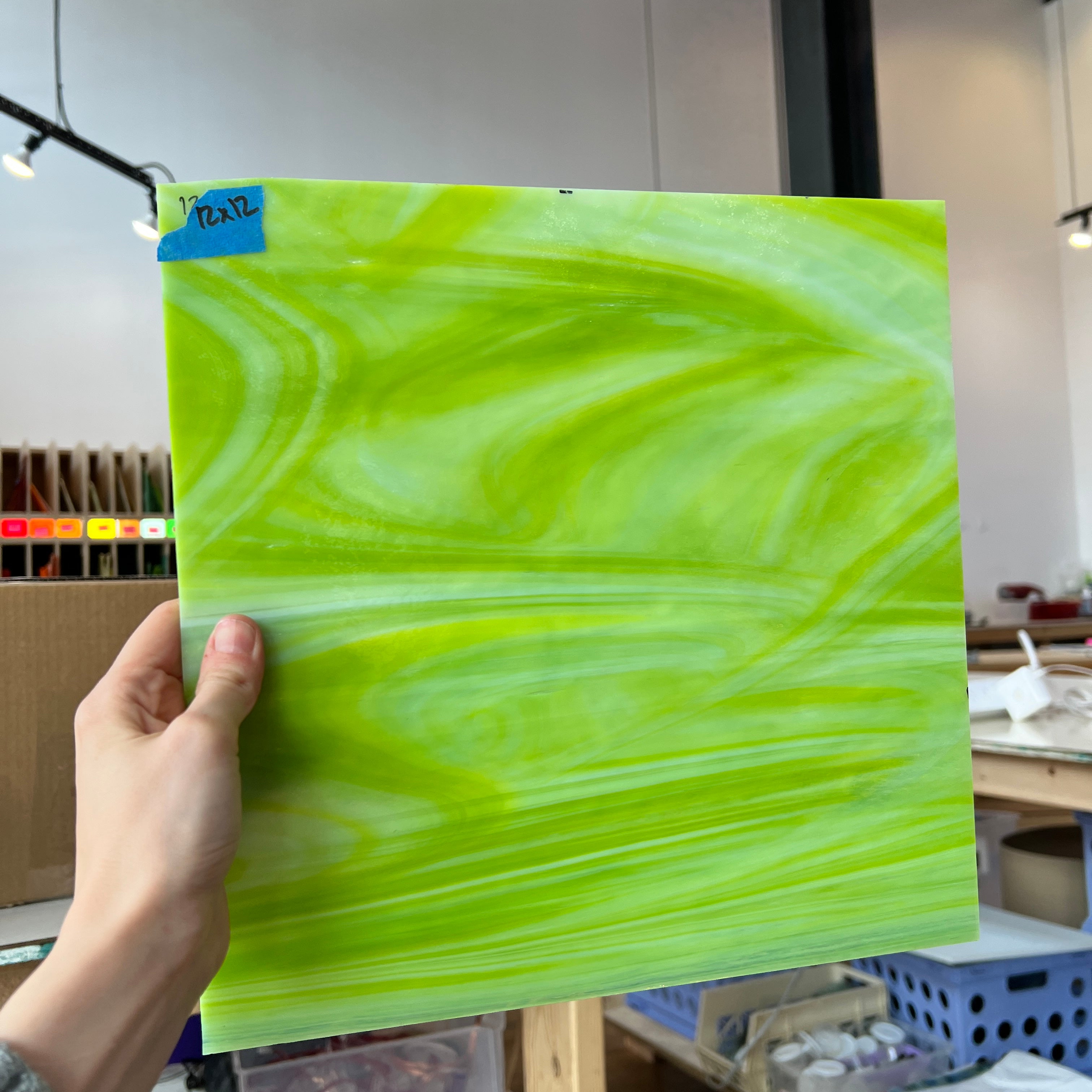 Key Lime Pearl Opal Oceanside Fusible 96 COE Sheet Glass Colorado Glassworks   