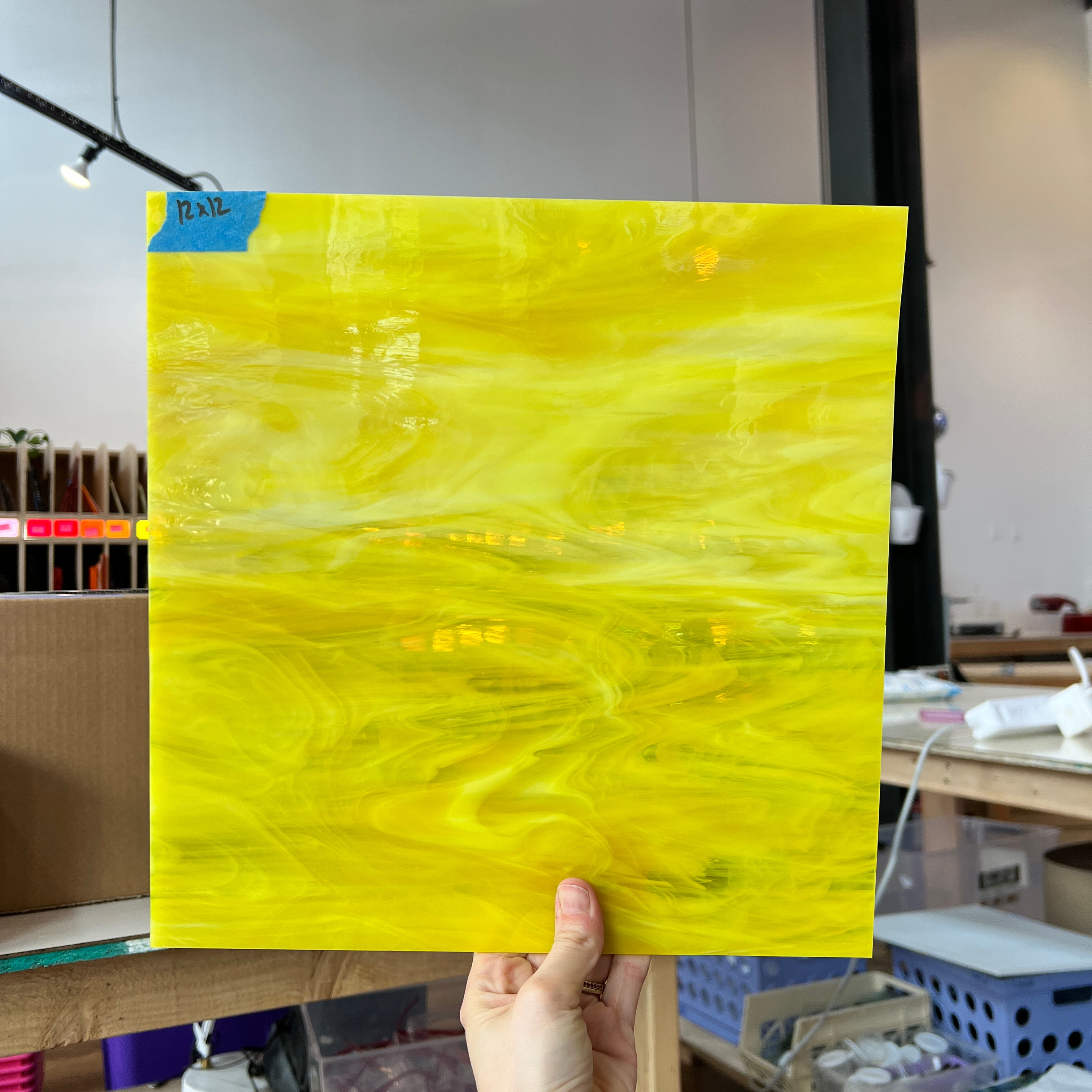 Yellow/White Wispy Oceanside Fusible 96 COE (OGT 369.1F) Sheet Glass Colorado Glassworks