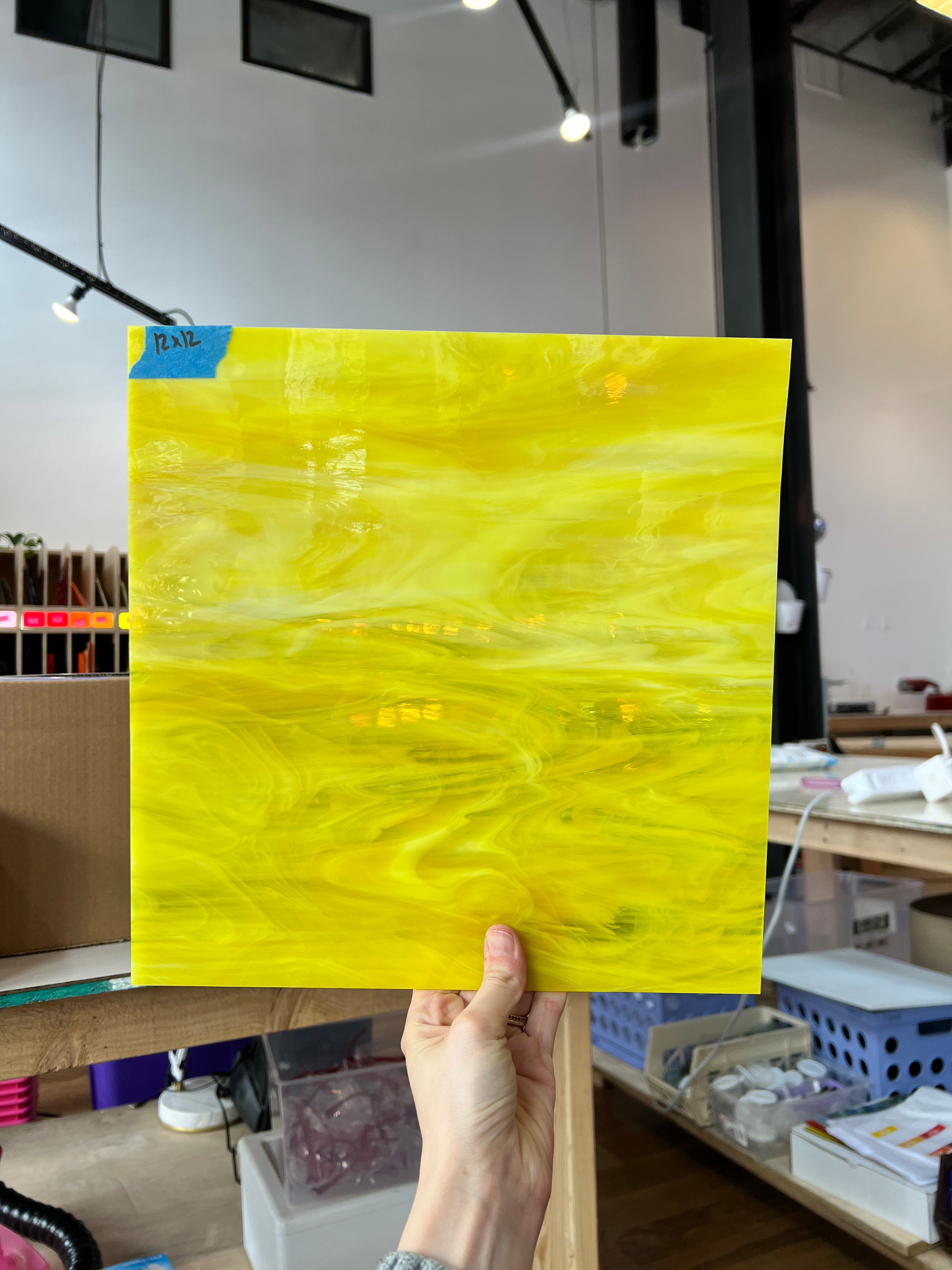 Yellow/White Wispy Oceanside Fusible 96 COE (OGT 369.1F) Sheet Glass Colorado Glassworks