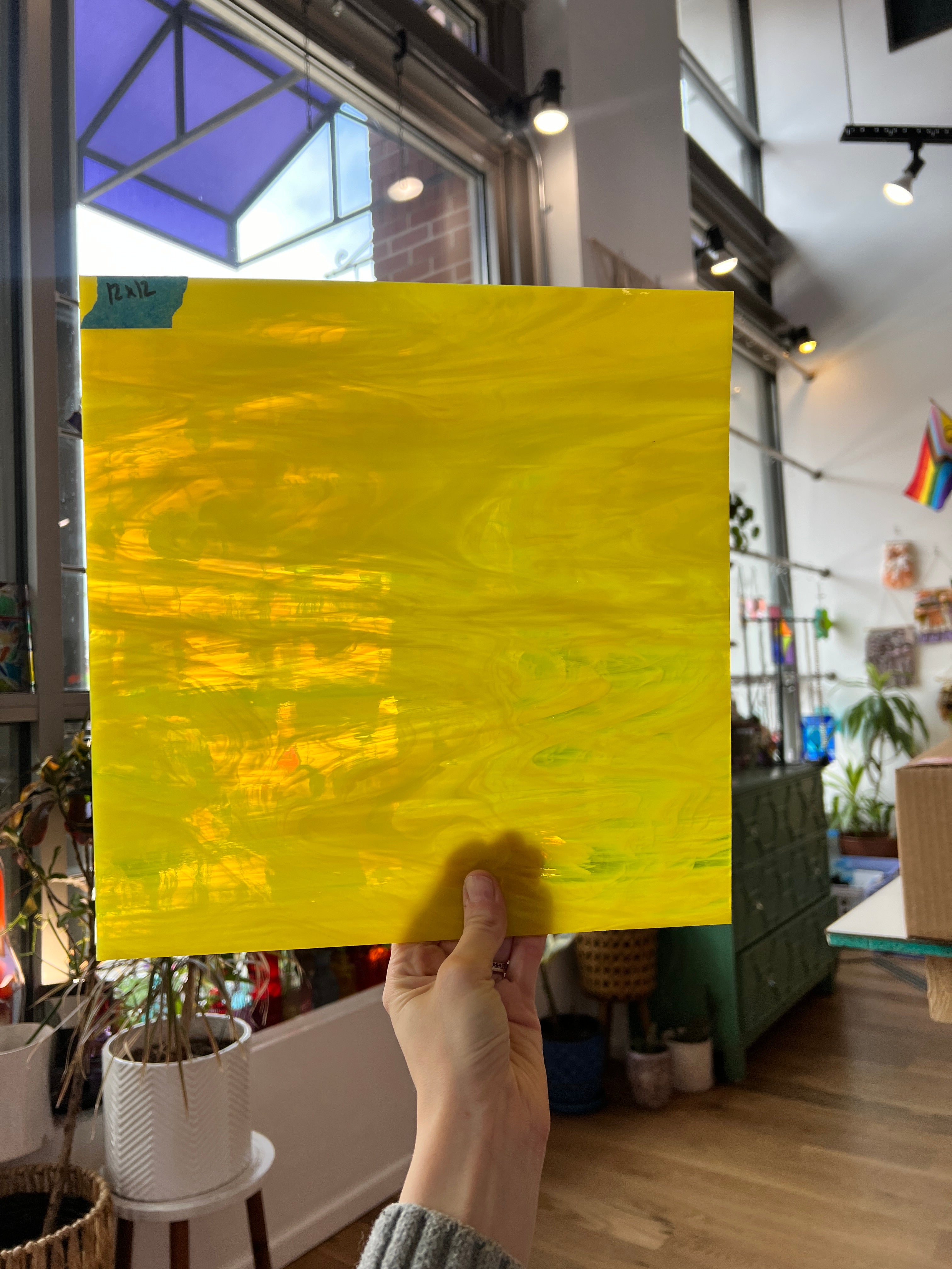 Yellow/White Wispy Oceanside Fusible 96 COE (OGT 369.1F) Sheet Glass Colorado Glassworks