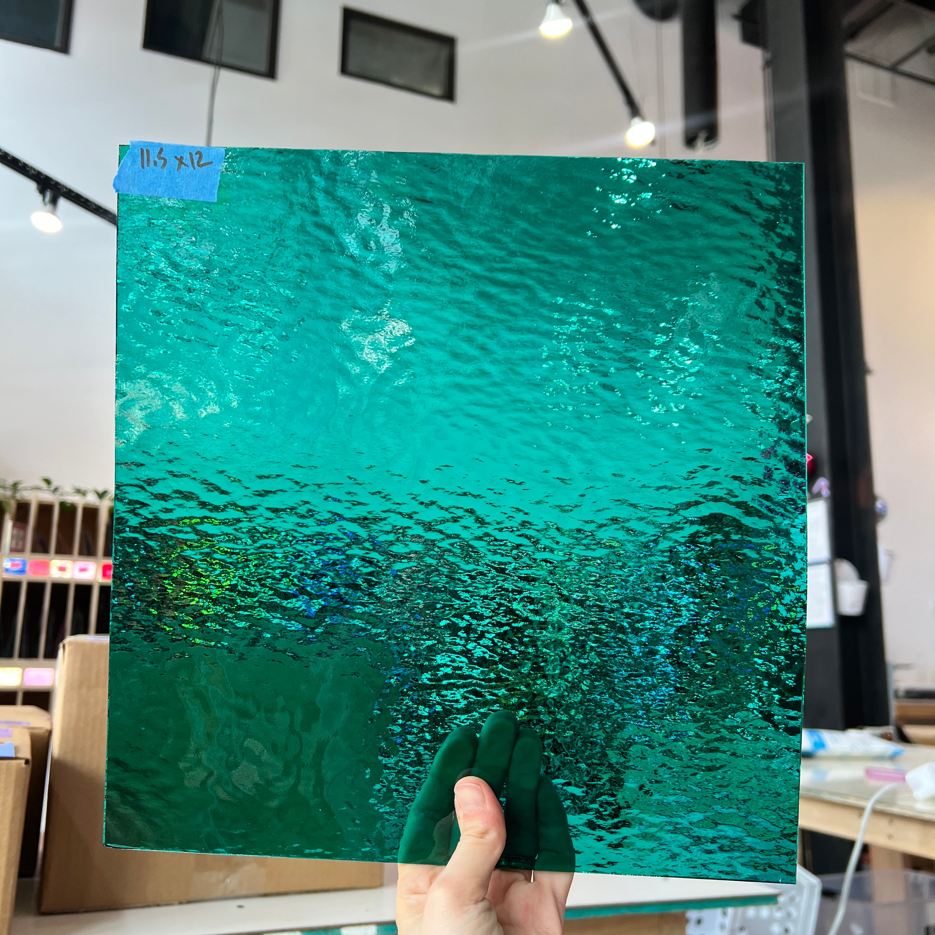Teal Green Rough Rolled Oceanside Fusible 96 COE (OGT 523.2RRF) Sheet Glass Colorado Glassworks