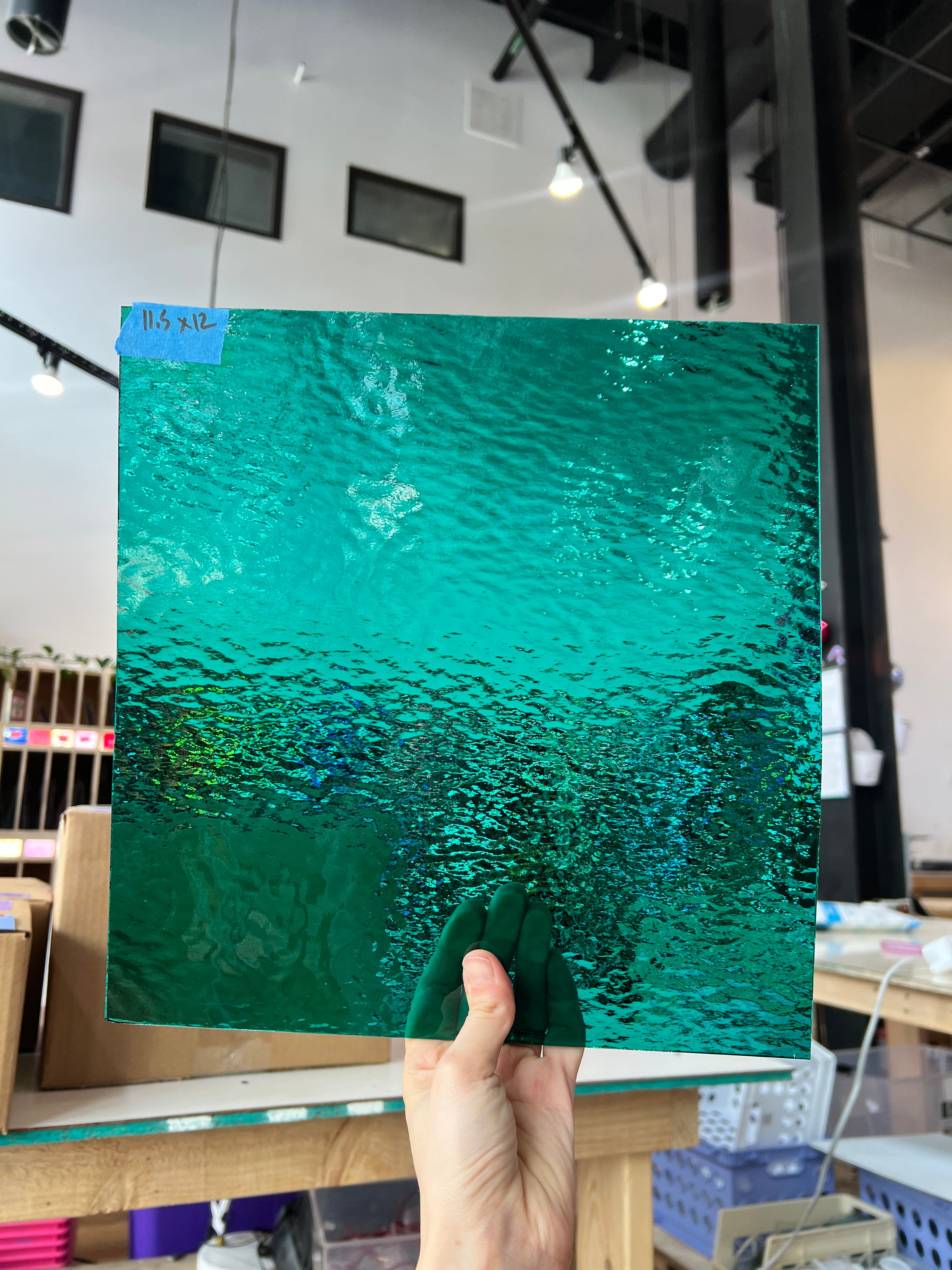 Teal Green Rough Rolled Oceanside Fusible 96 COE (OGT 523.2RRF) Sheet Glass Colorado Glassworks