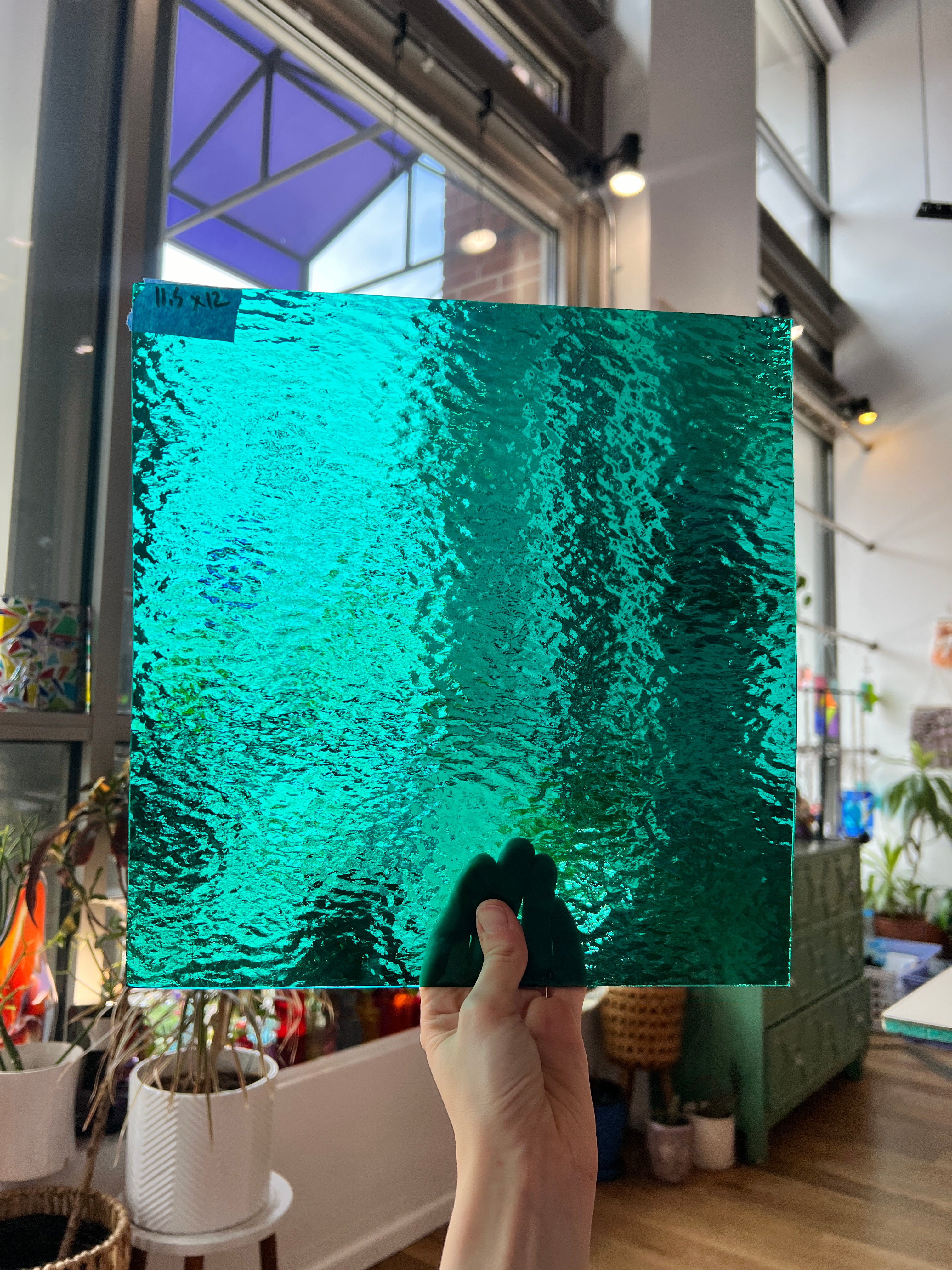 Teal Green Rough Rolled Oceanside Fusible 96 COE (OGT 523.2RRF) Sheet Glass Colorado Glassworks