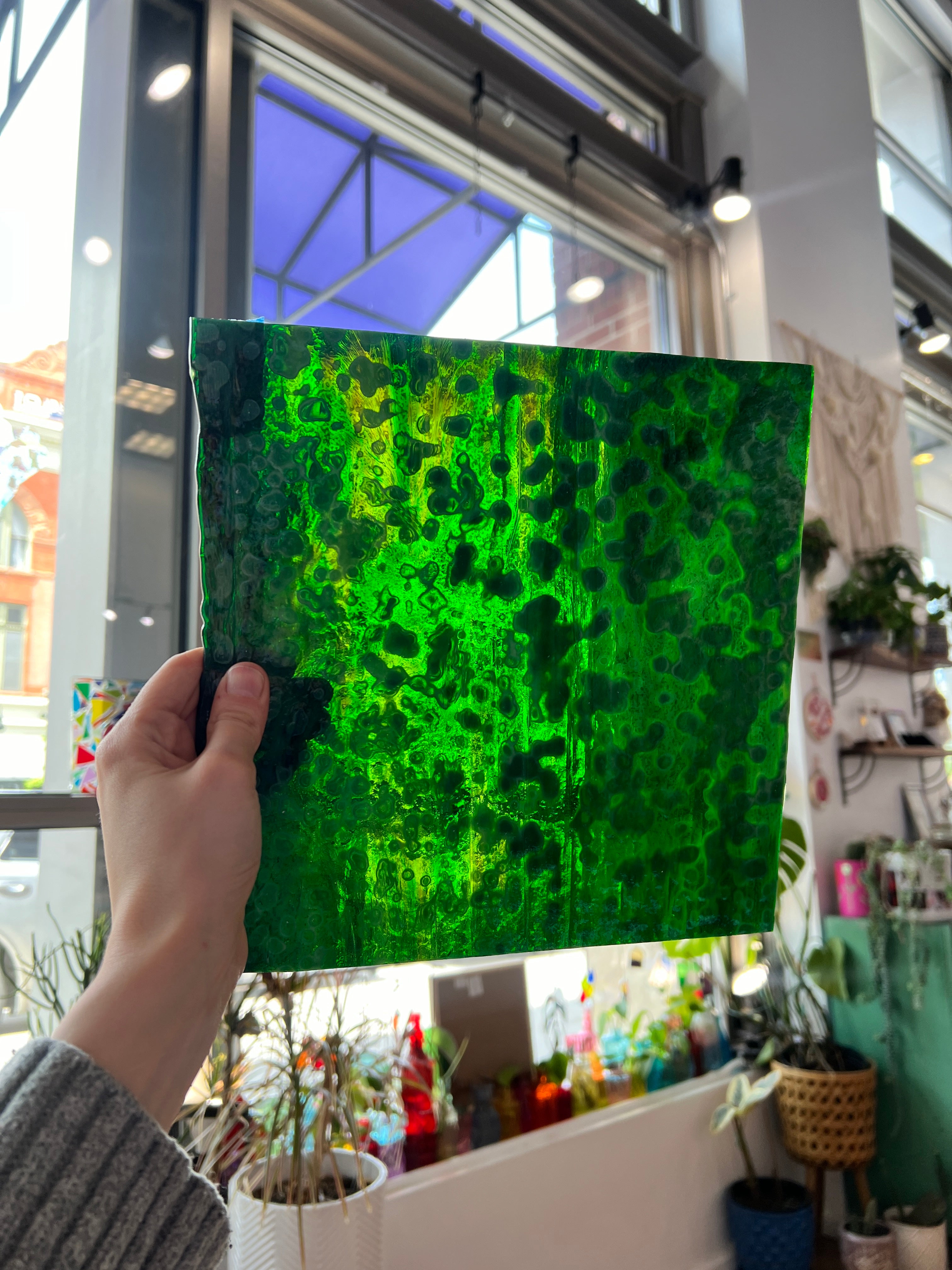 Green Mottled Bullseye (BE 6247) Sheet Glass Colorado Glassworks
