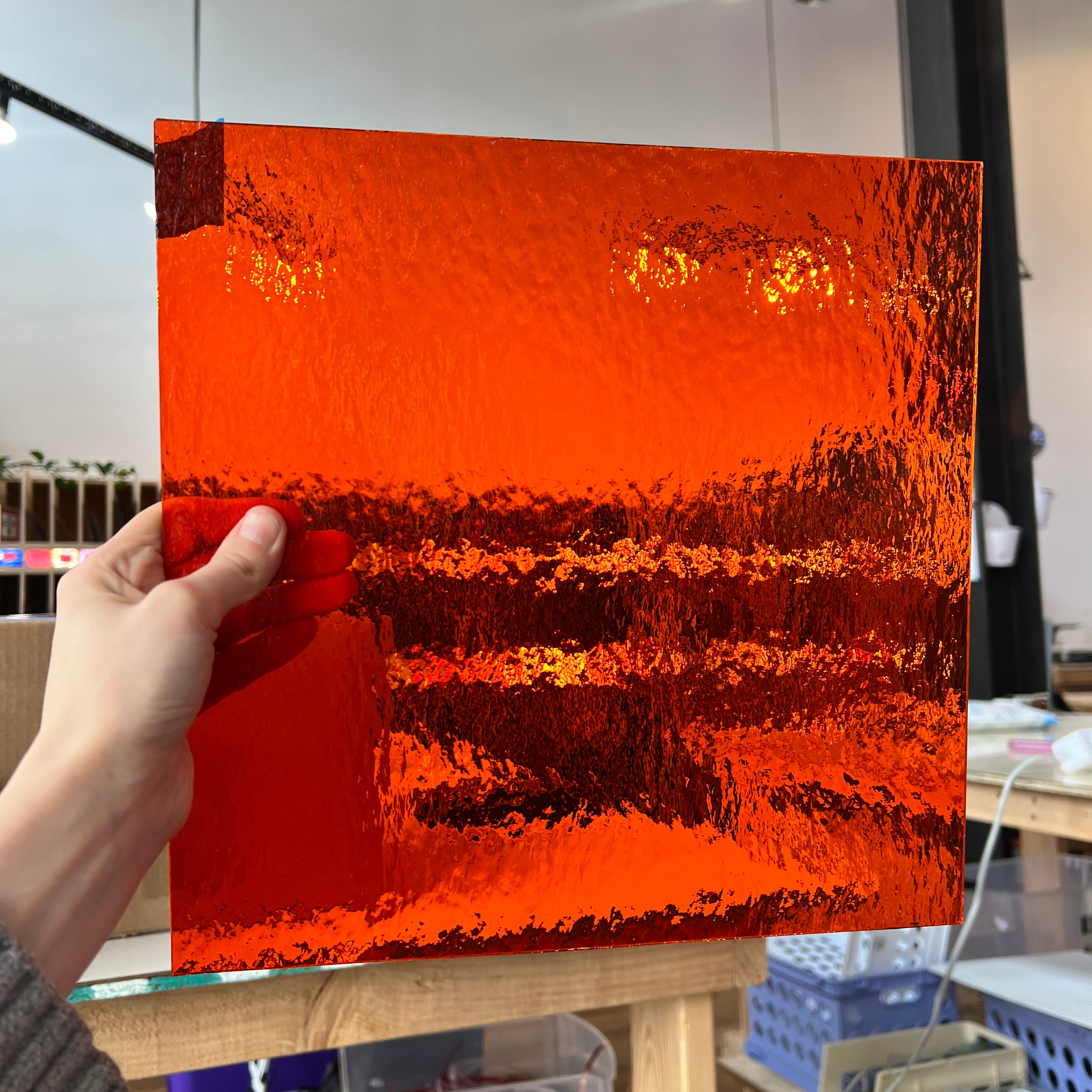 Orange Rough Rolled Oceanside Fusible 96 COE (171RRF) Sheet Glass Colorado Glassworks OS-ORA-RR (12x12in)